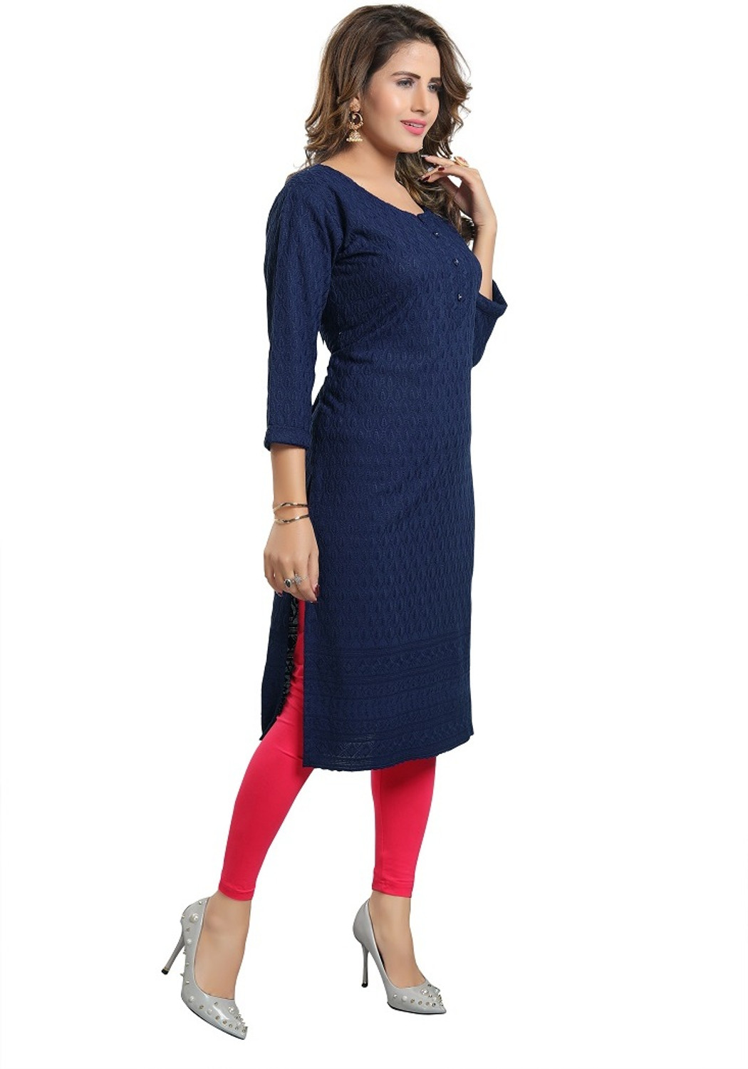 Image of Dream & Dzire Women Chikan Embroidery Straight Kurta