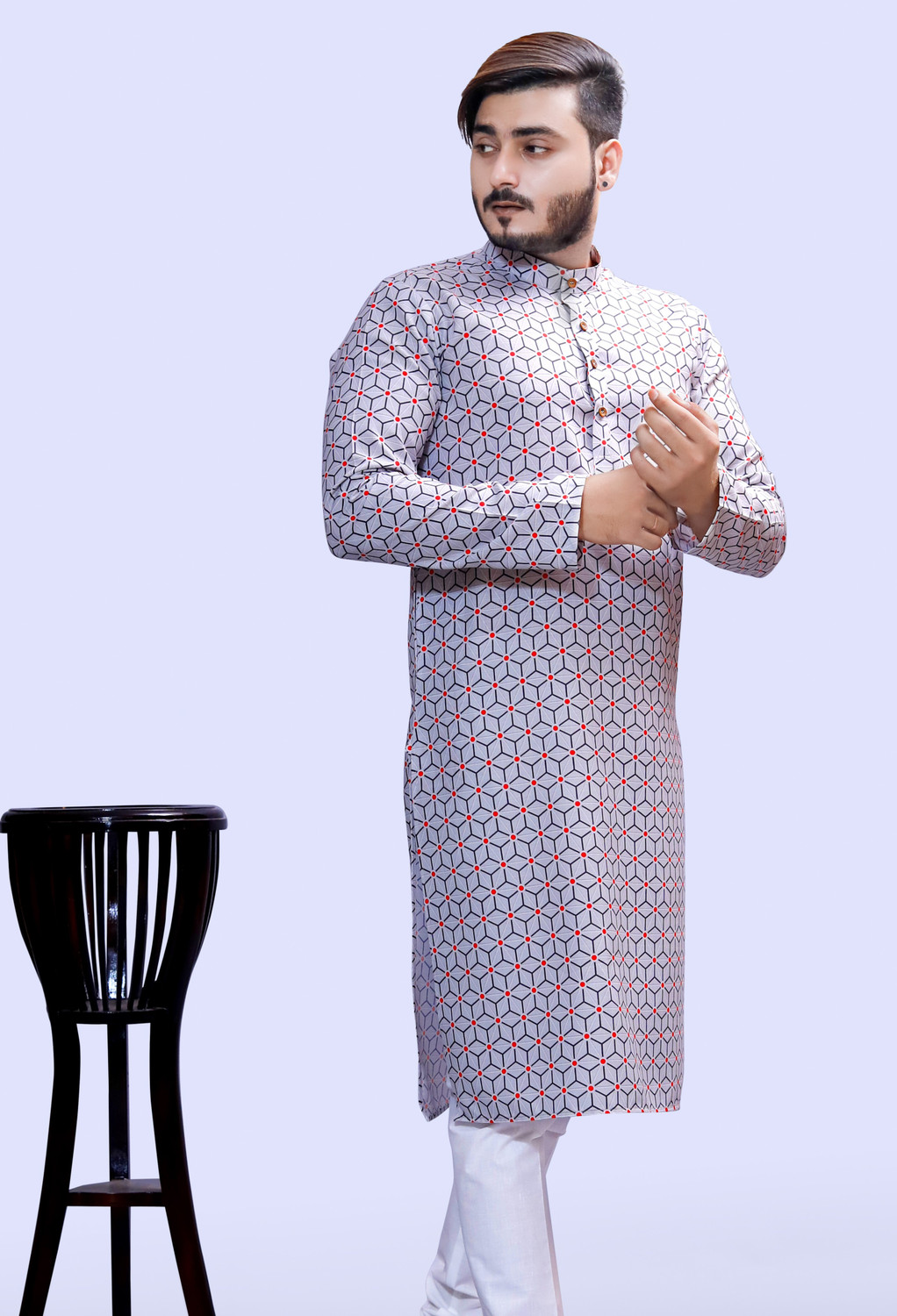 Image of Tibra Collection Men Floral Print Flared Kurta