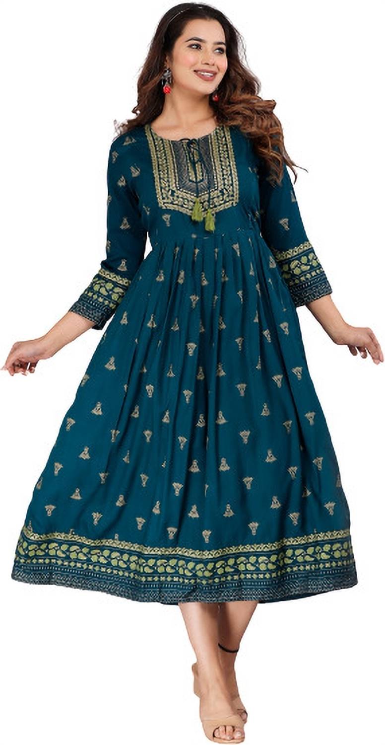 Classy Designer Women Printed Viscose Rayon Anarkali Kurta (Dark