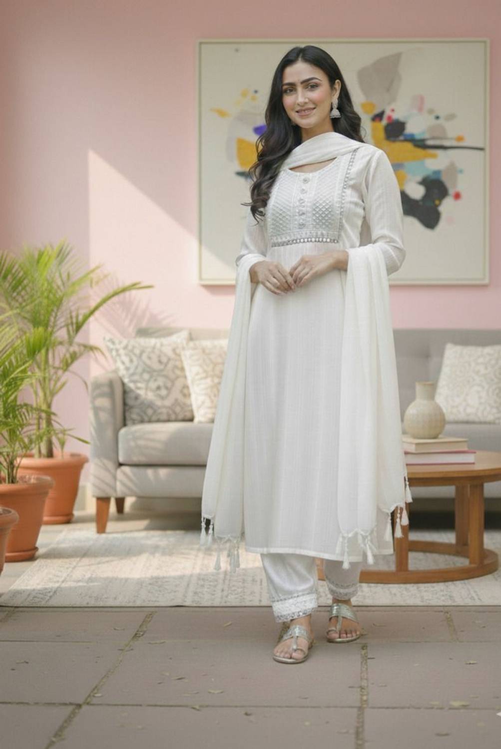 bahadra Women Self Design, Patchwork Straight Kurta