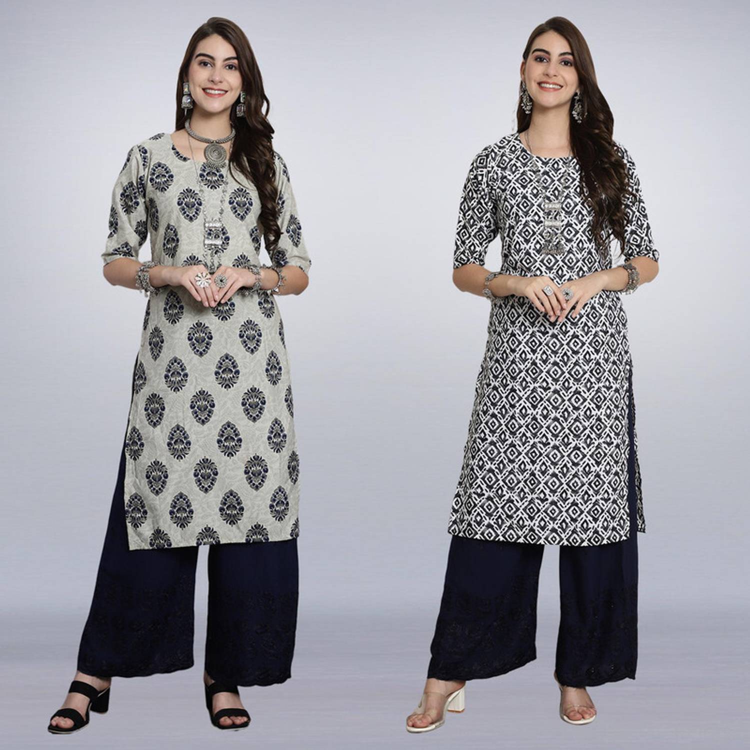 1 Stop Fashion Pack of 2 Women Printed Crepe A-line Kurta (Multic