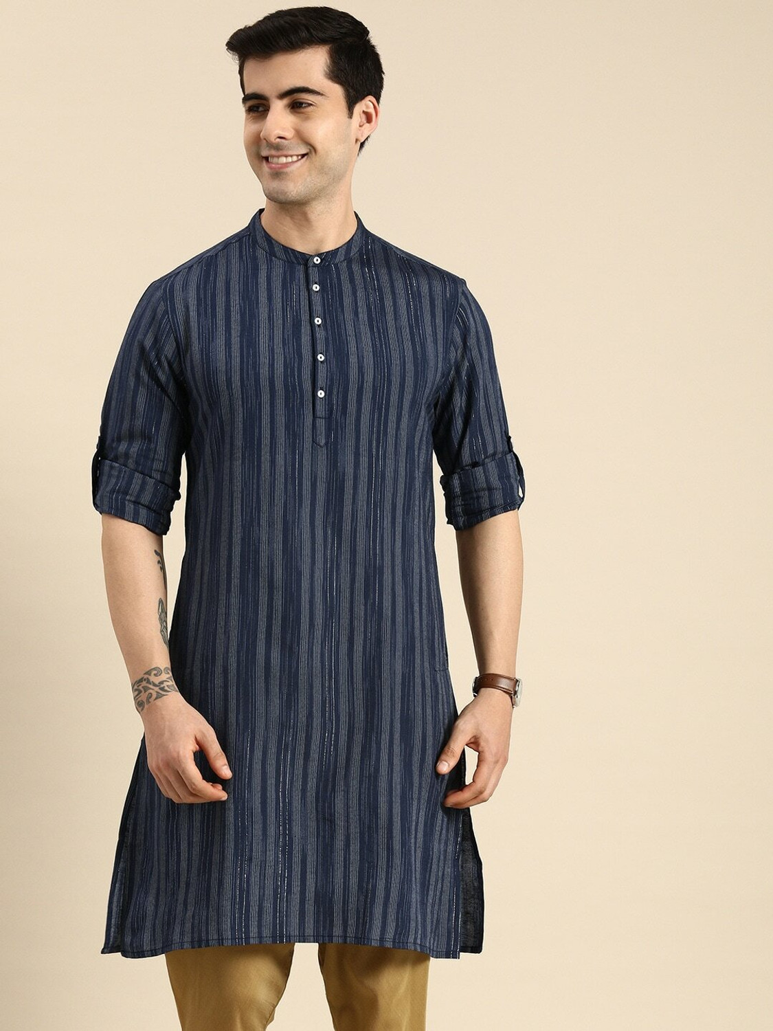 Image of ANOUK Men Striped Straight Kurta