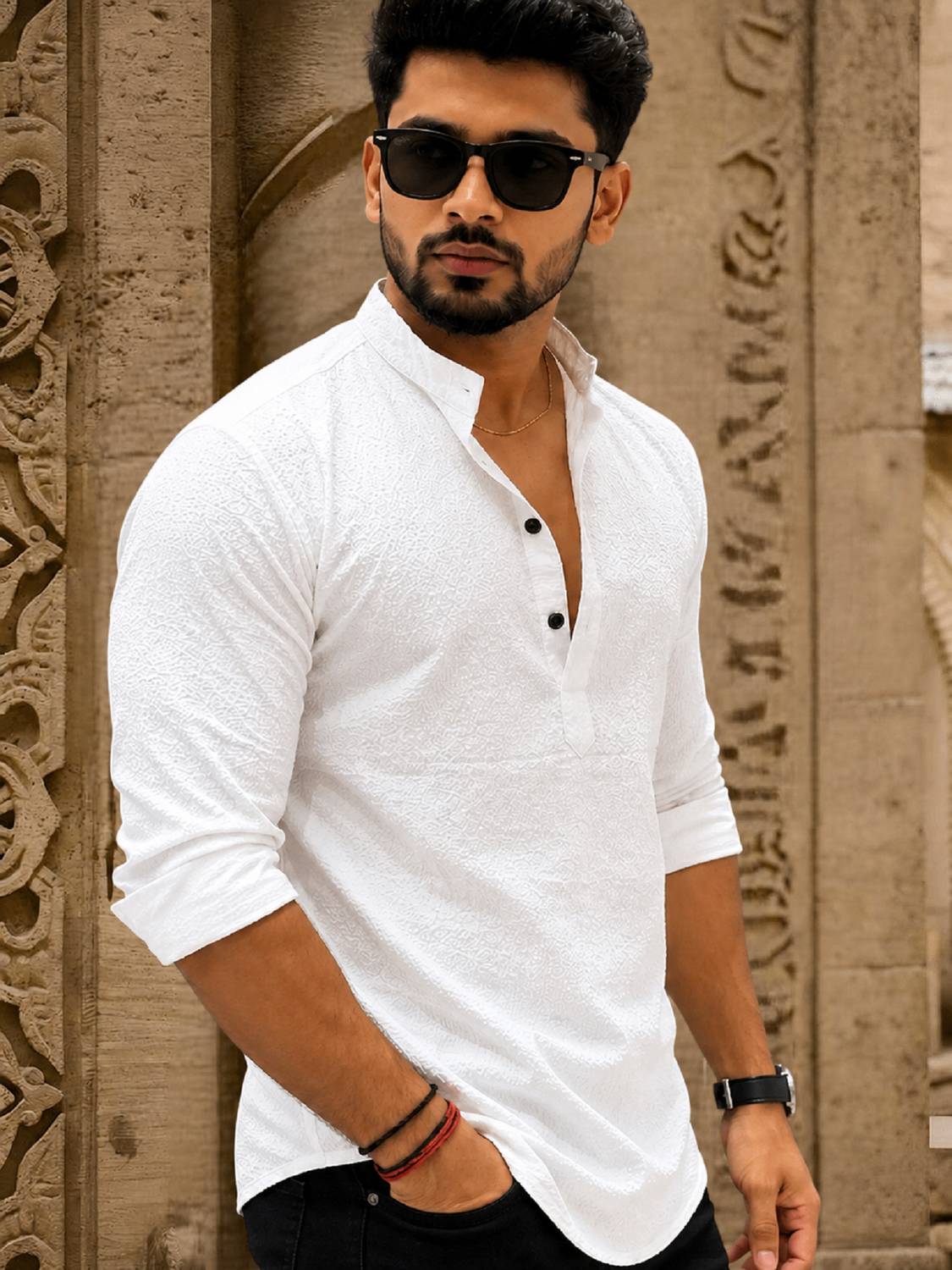 SHOOLIN Men Solid Straight Kurta White - Image 4