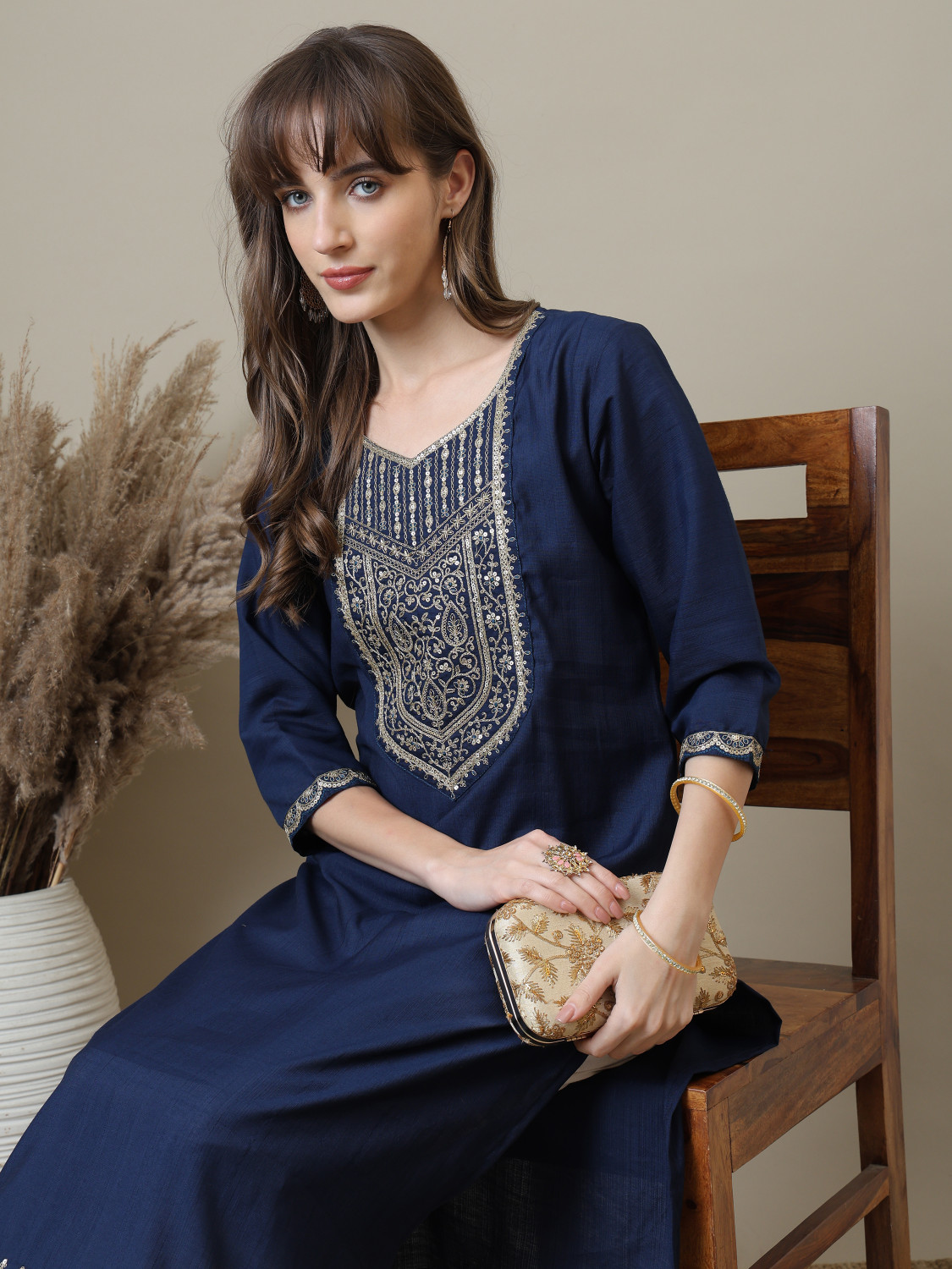 Image of Punky Women Embroidered, Embellished A-line Kurta