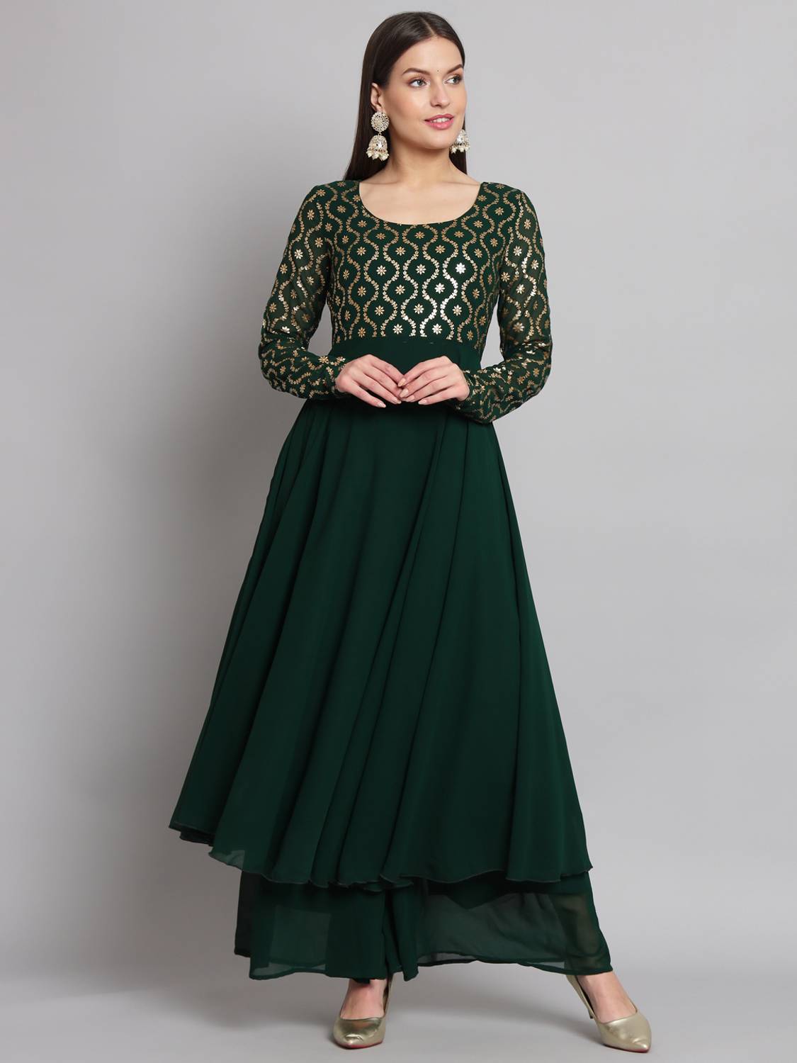 Poshak Hub Women Printed Georgette Anarkali Kurta (Green)