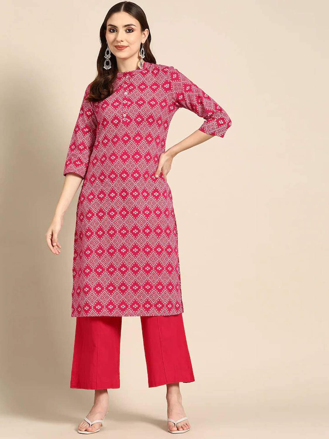 Isha e Kart Women Printed Viscose Rayon A-line Kurta (Pink)