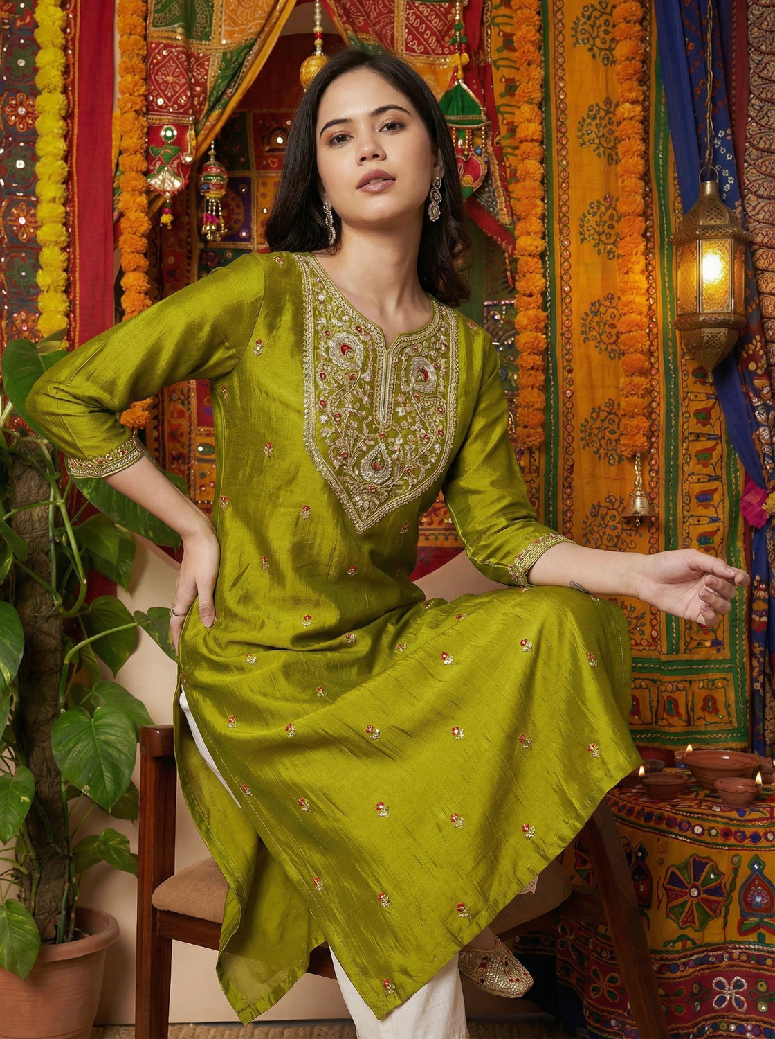 Image of HOUSE OF SETHIA Women Embroidered Straight Kurta