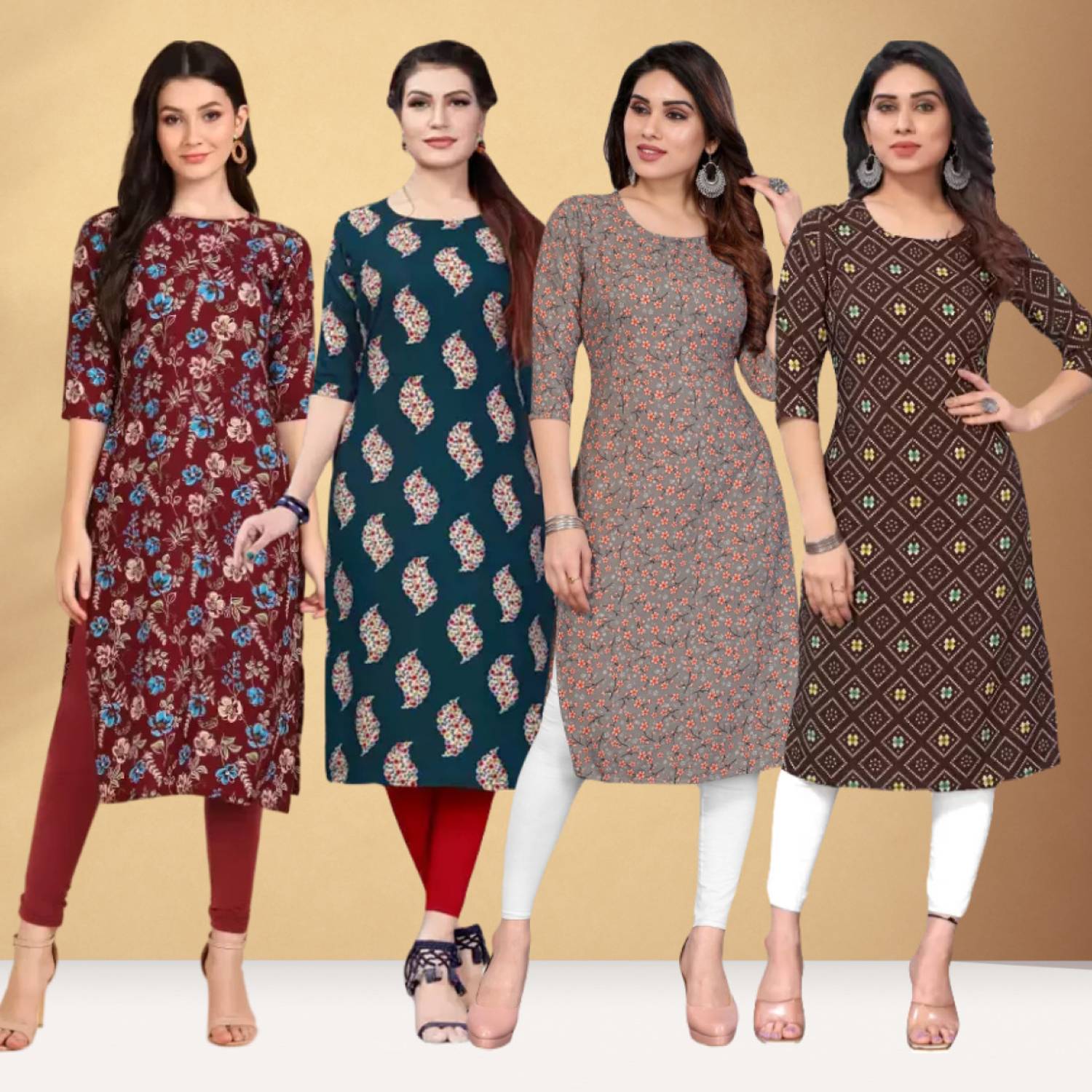 Tanu Creation Pack of 4 Women Printed, Geometric Print Viscose Ra