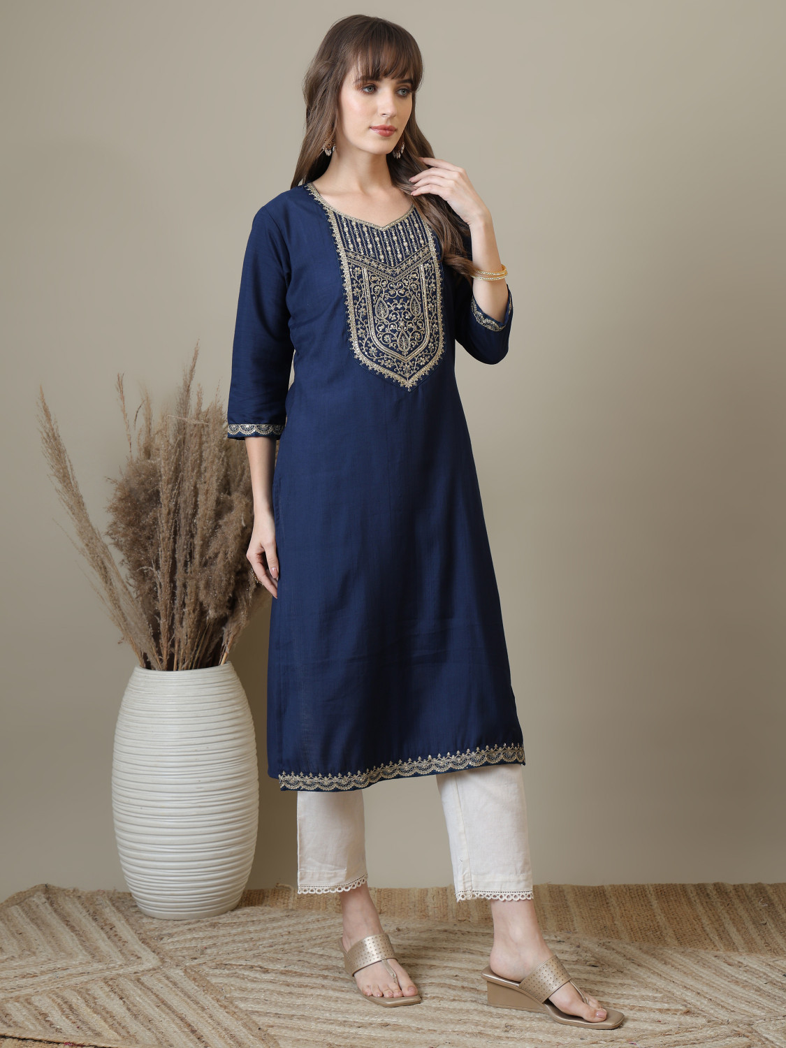 Image of Punky Women Embroidered, Embellished A-line Kurta