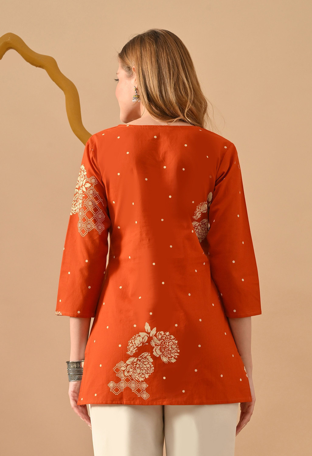 Image of Mialo fashion Printed Pure Cotton Tunic Kurta for Women (Orange)