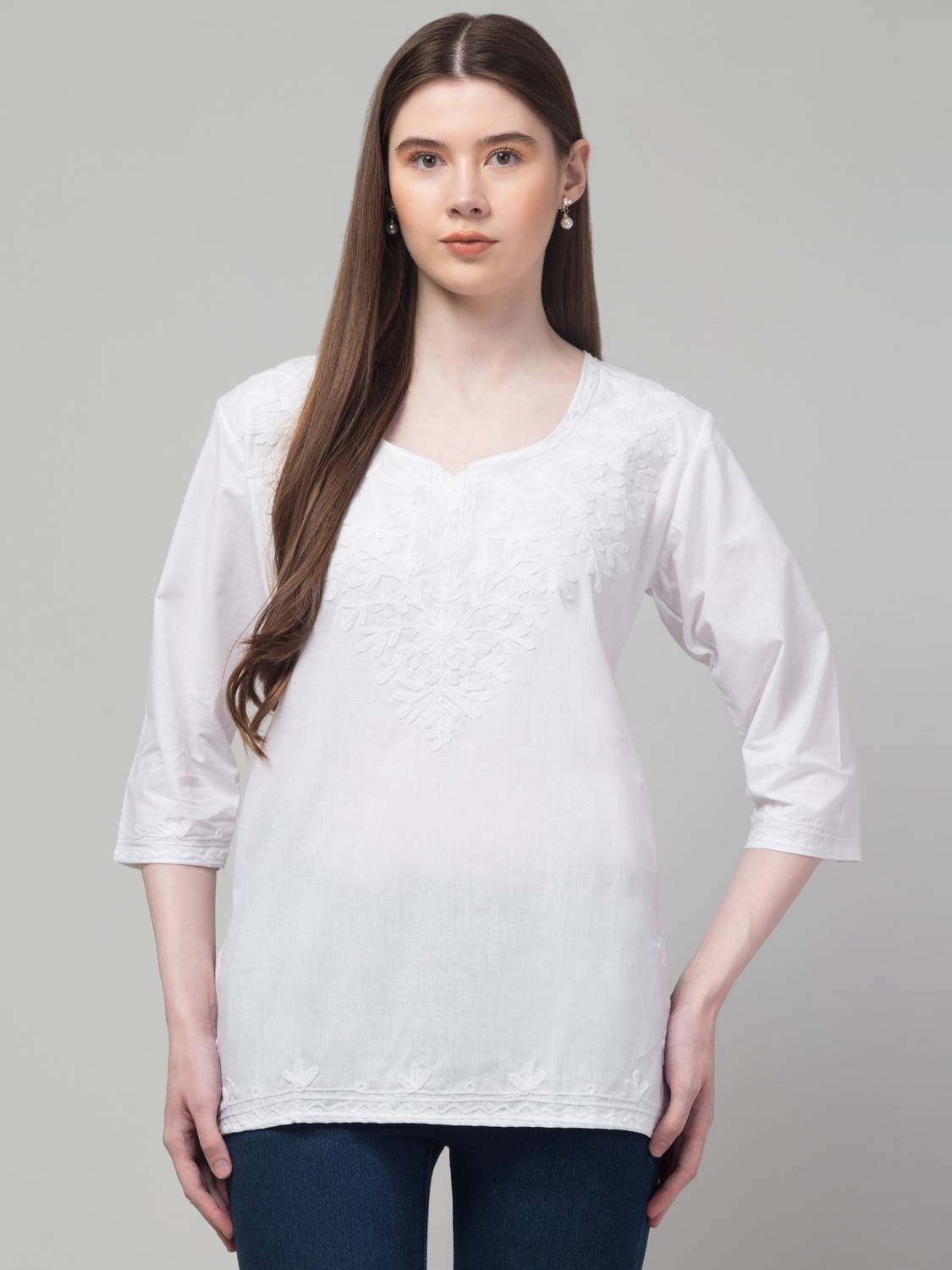 CROWN KING GARMENTS Women Embroidered Pure Cotton Straight Kurta