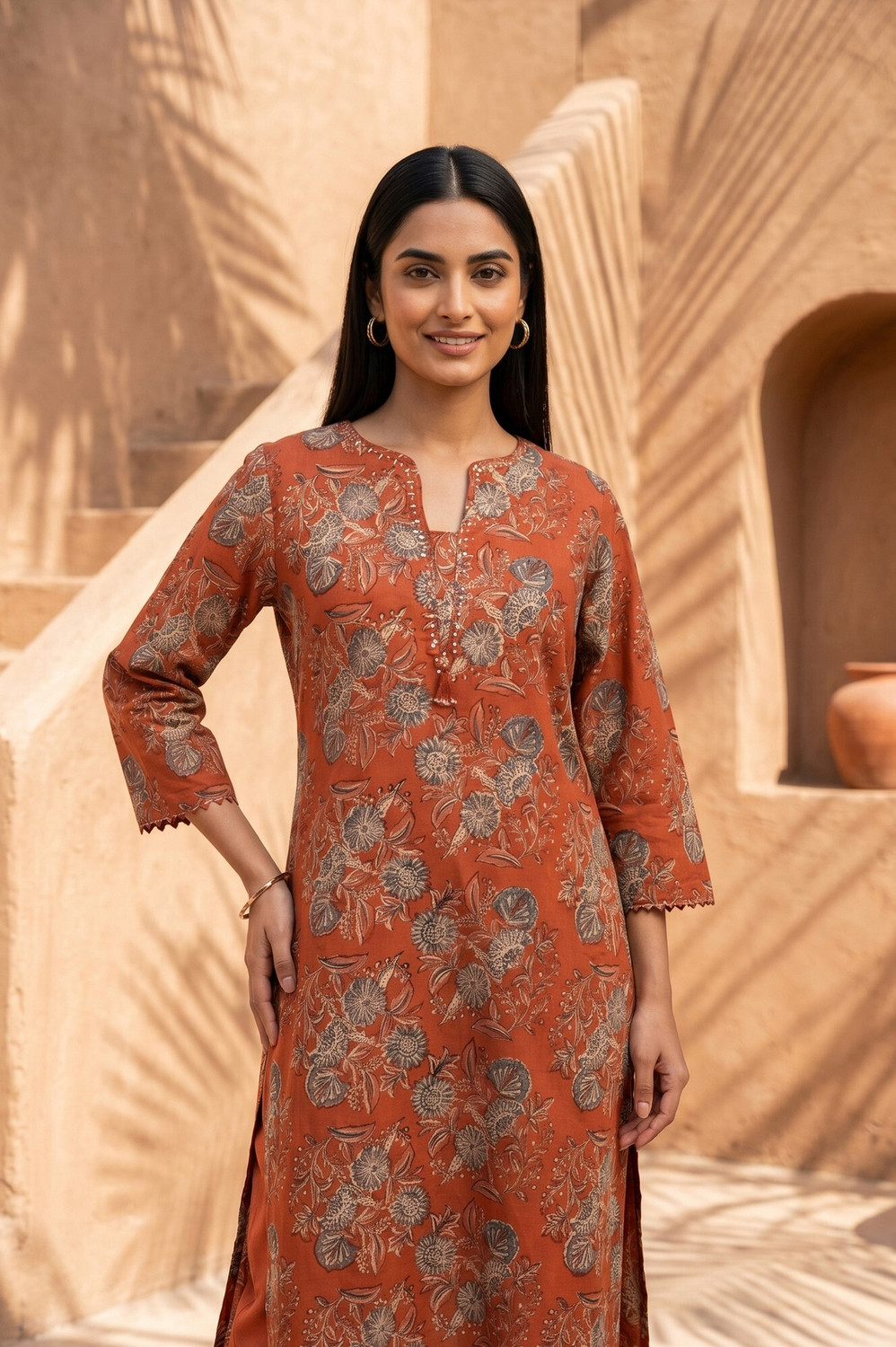 Image of Folksong Women Floral Print Straight Kurta