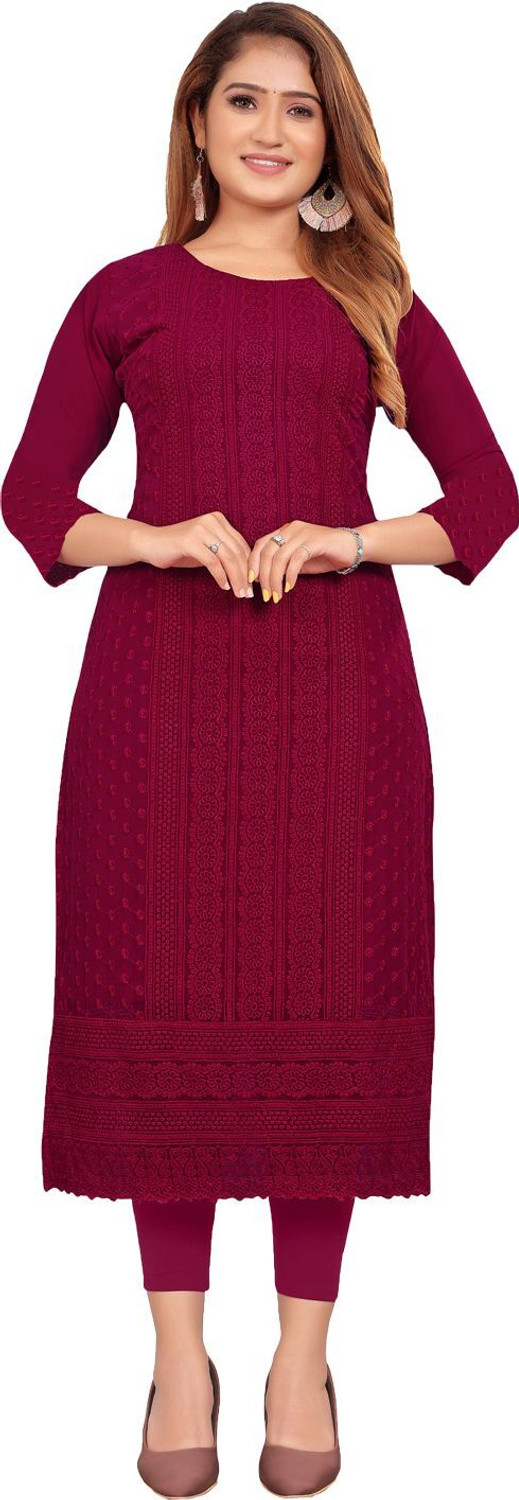 Image of ZAZADIYA IMPEX Women Chikan Embroidery A-line Kurta