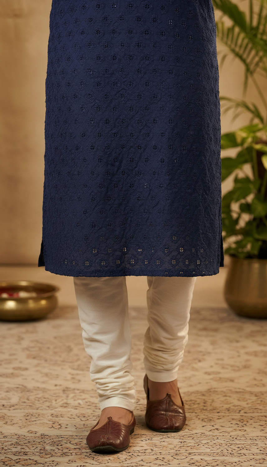 Image of ADHIRAJAN Men Embellished Straight Kurta