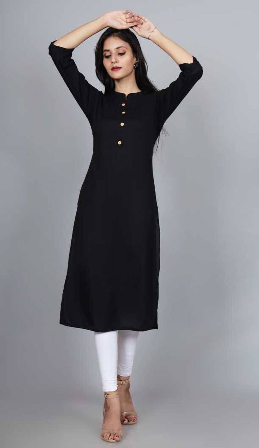 MOUYAL ART Women Solid Viscose Rayon Straight Kurta (Black)