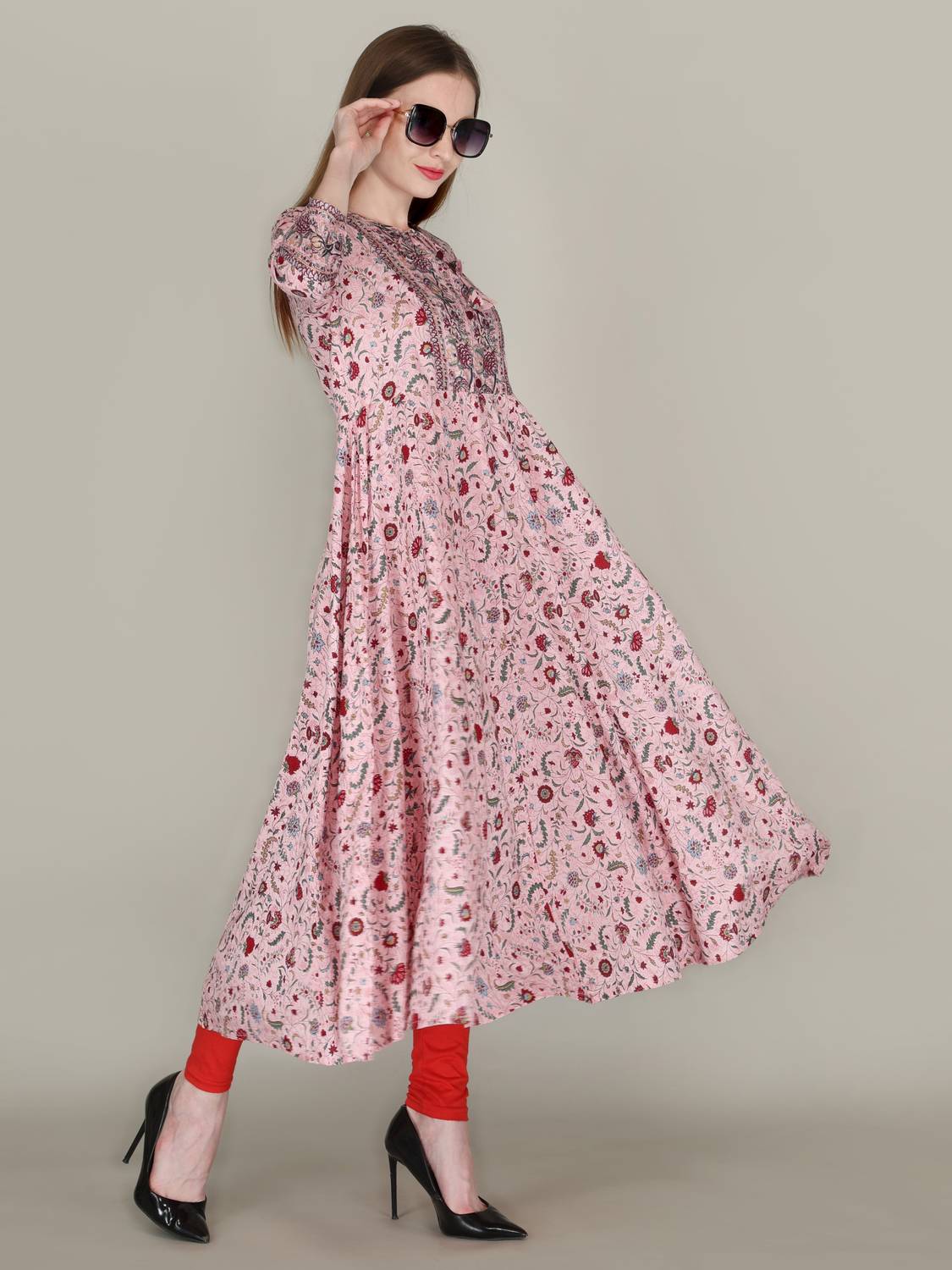 Dhan G Women Printed, Floral Print Cotton Blend Anarkali Kurta (B