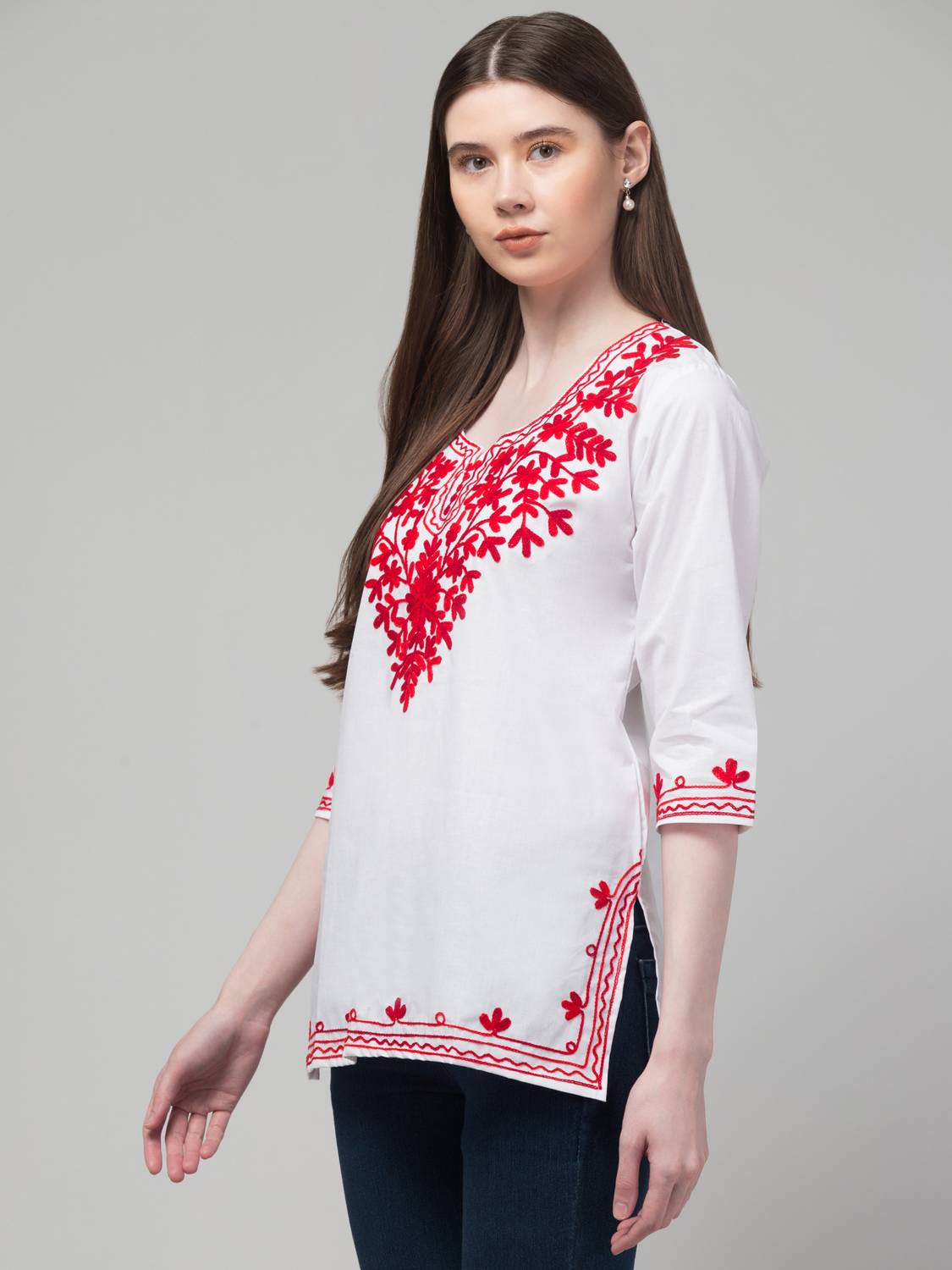 CROWN KING GARMENTS Women Embroidered Pure Cotton Straight Kurta
