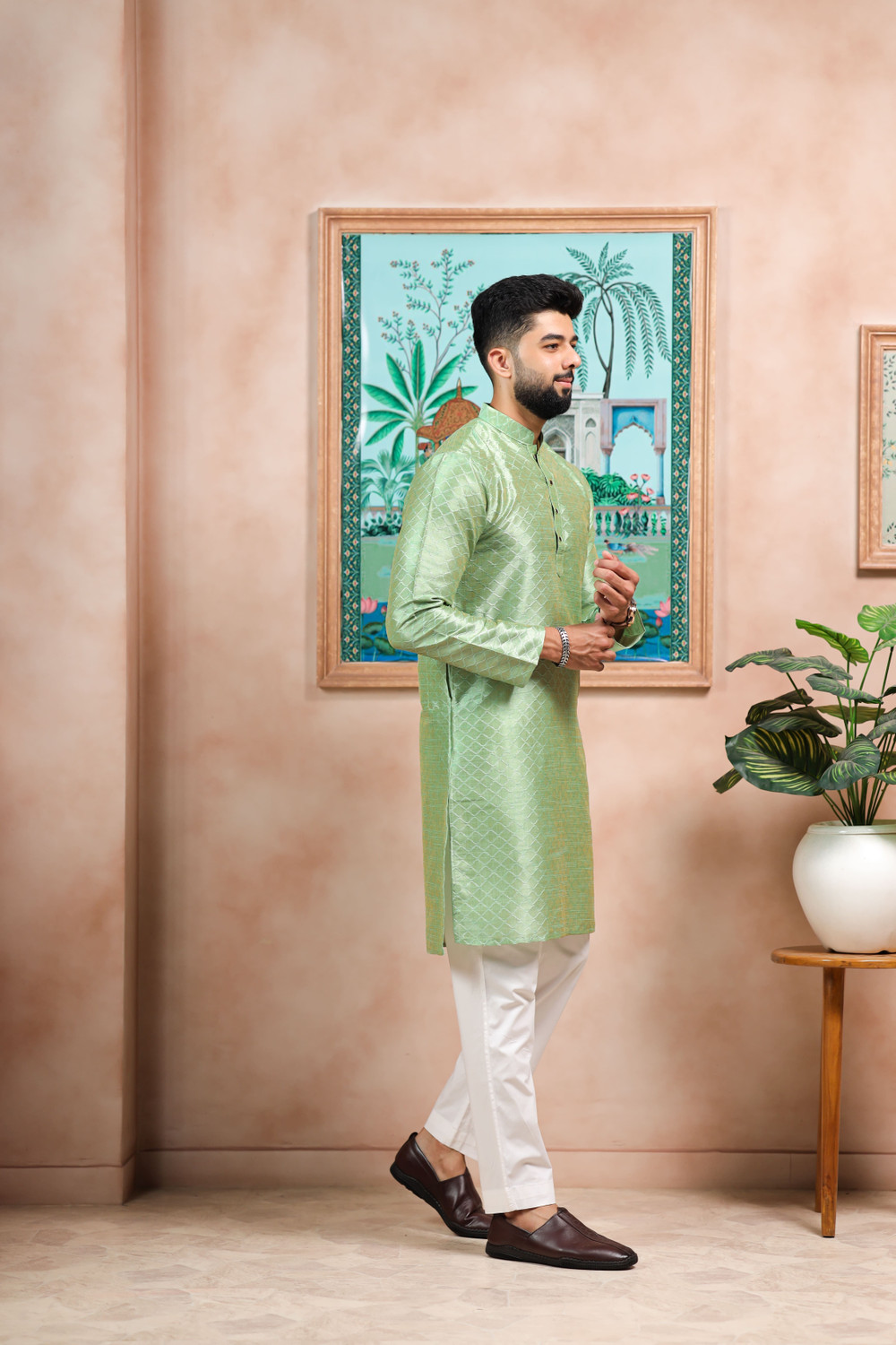 Image of Koshin Men Self Design Straight Kurta