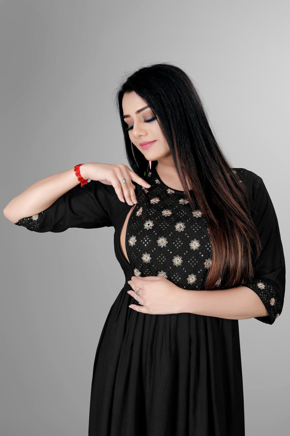 Image of sheladiya Women Fit and Flare Black Midi /Calf Length Dress