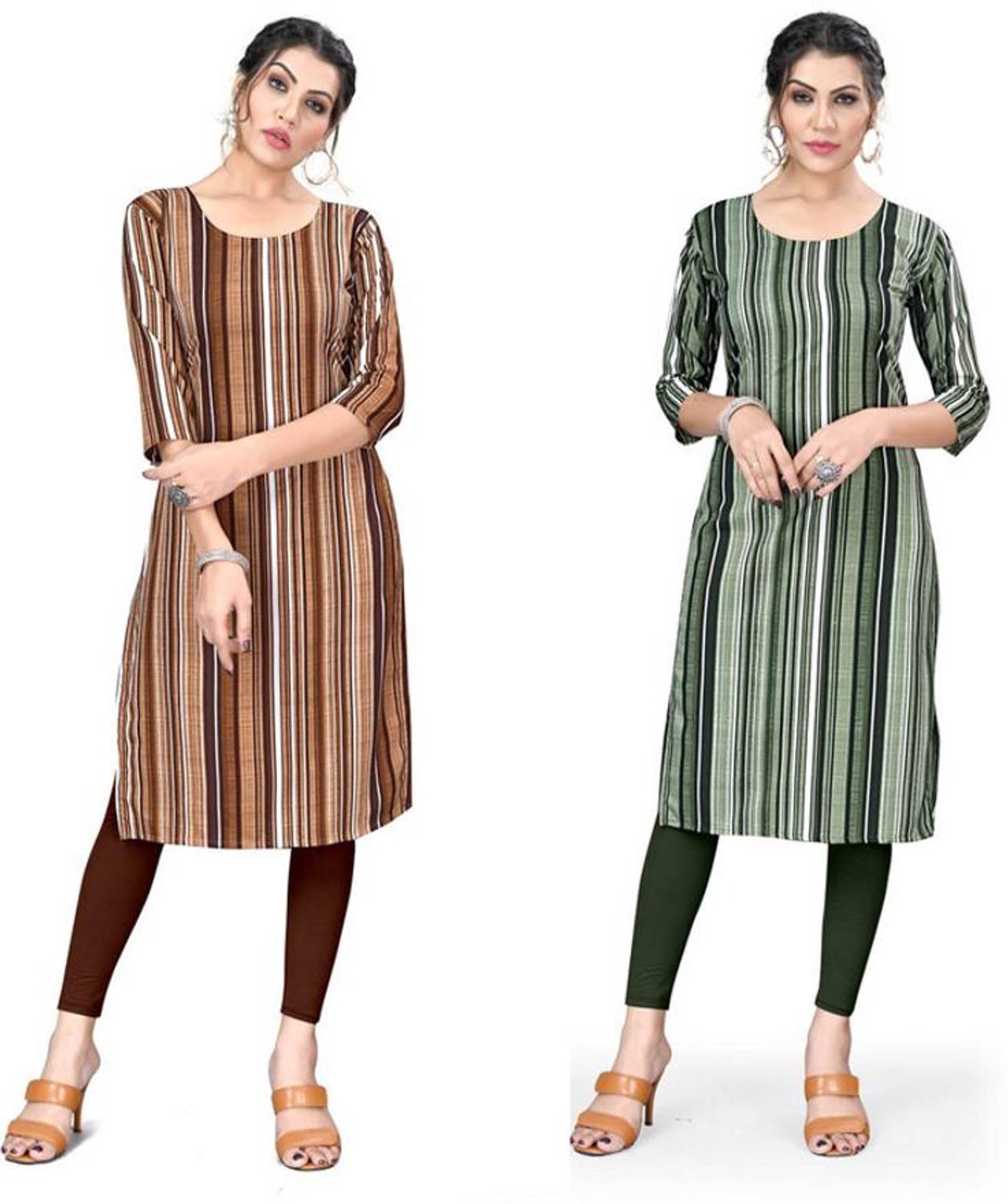 AK Fashion Pack of 2 Women Printed Crepe A-line Kurta (Multicolor