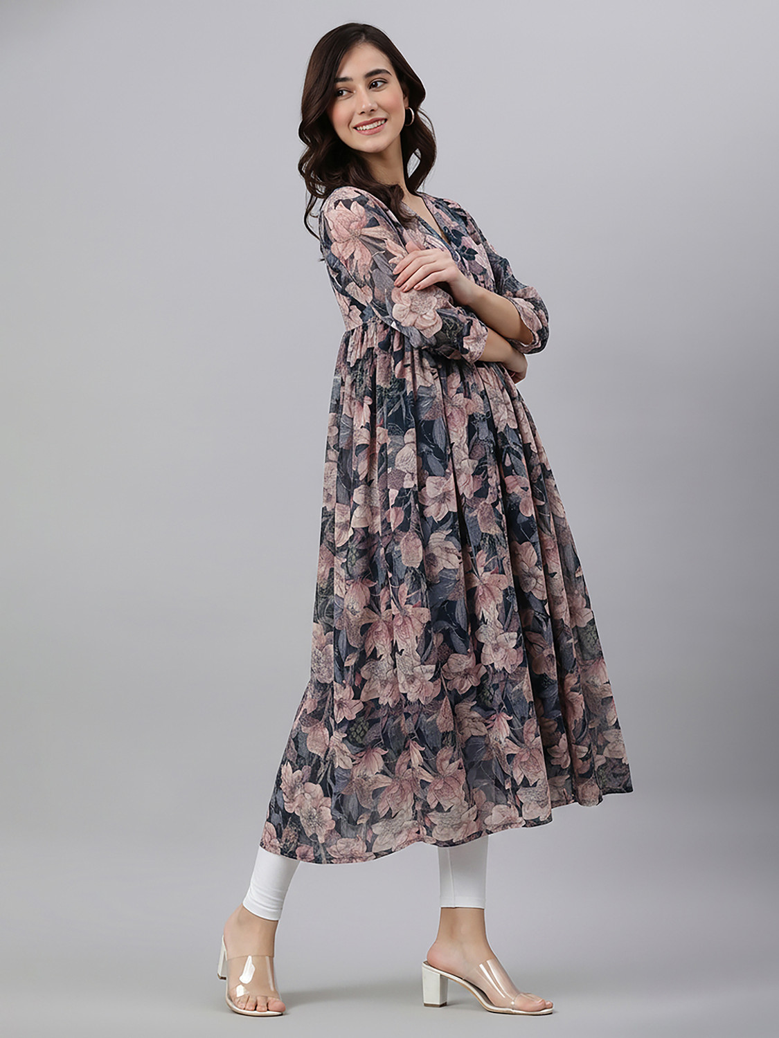 Image of Janasya Women Floral Print A-line Kurta