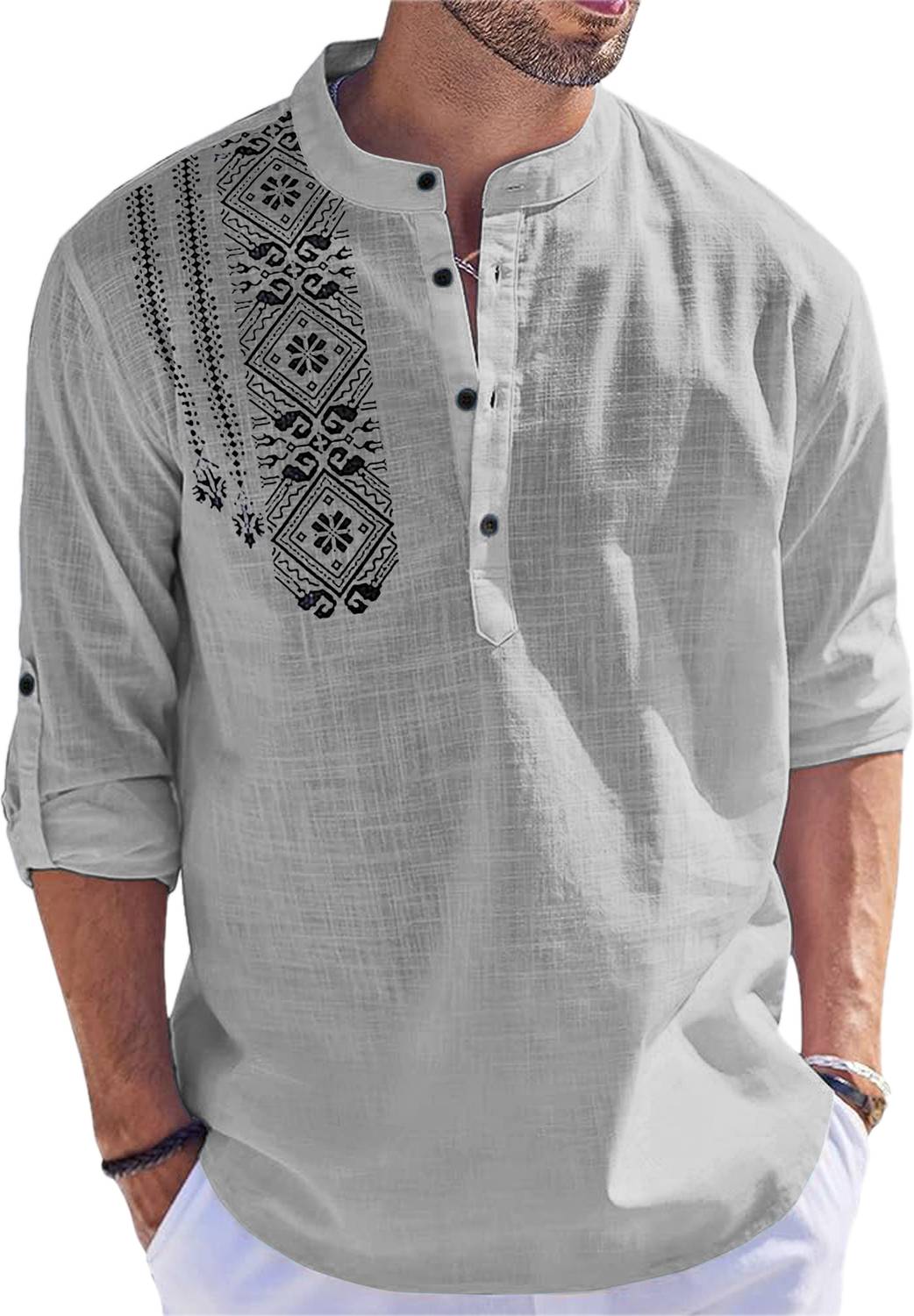 FINFOL Men Embroidered Straight Kurta Gray - Image 2