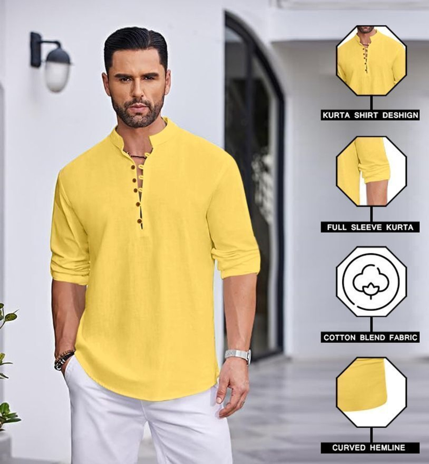 Image of ROYAL SCOUT Men Solid Straight Kurta