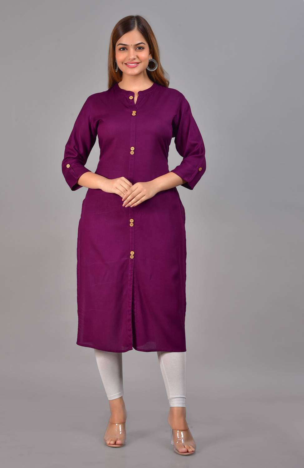 NEW4U Women Solid Viscose Rayon Straight Kurta (Purple)