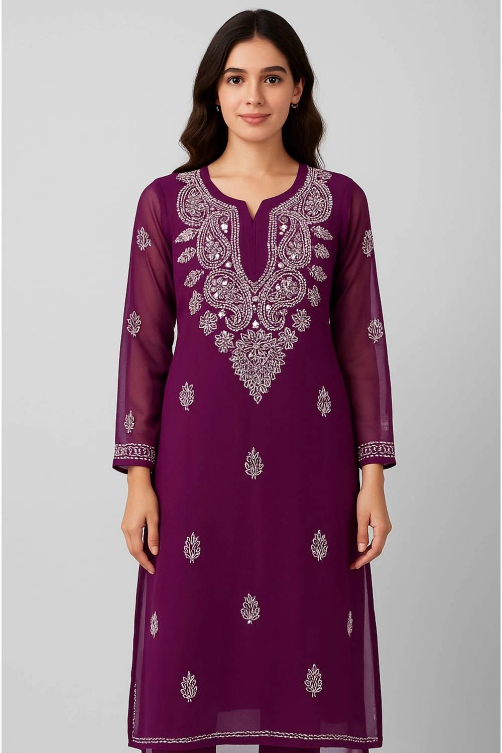 ASHA ENTERPRISE Women Chikan Embroidery Straight Kurta