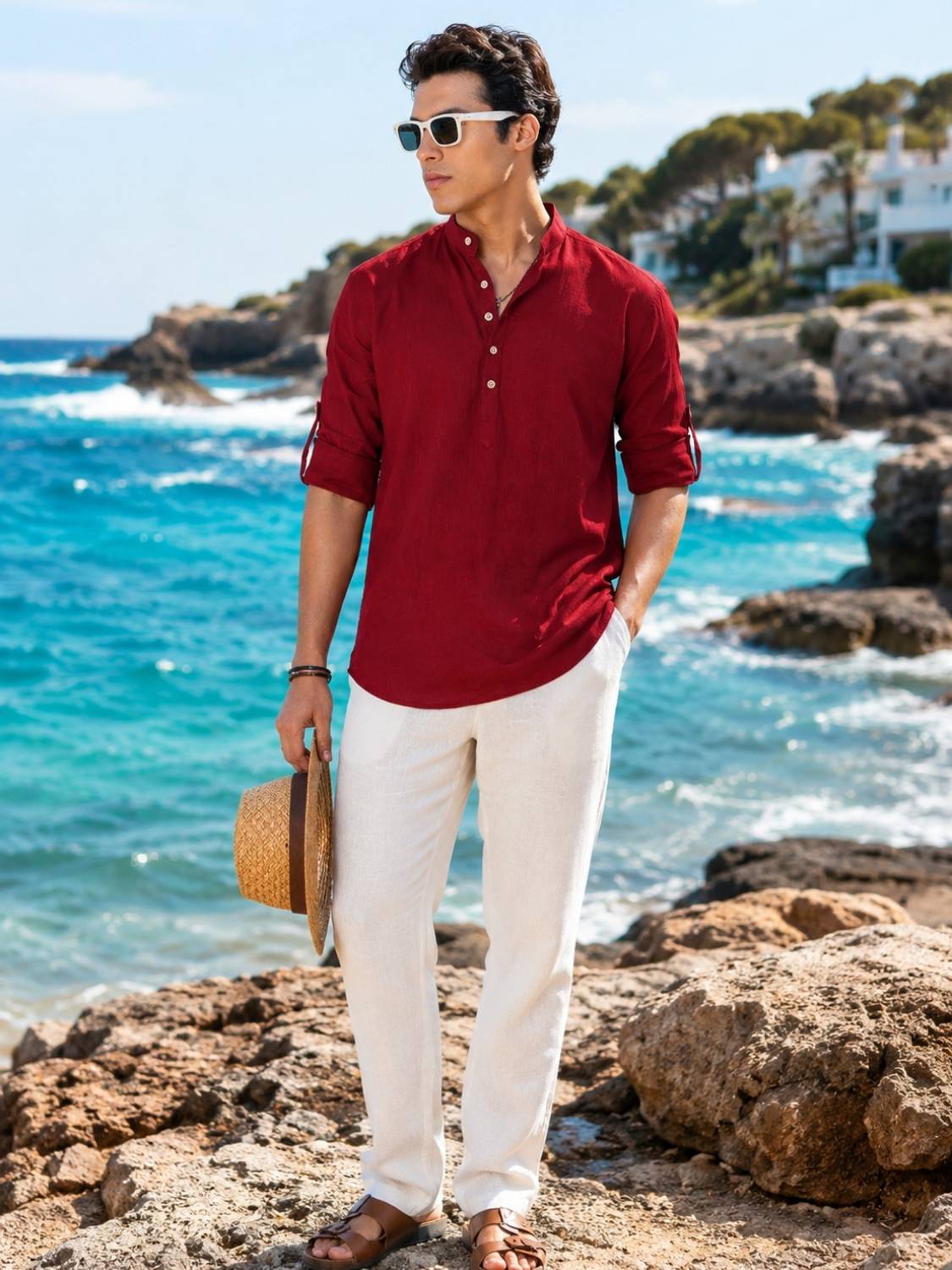 Majestic Men Red Straight Kurta - Image 4