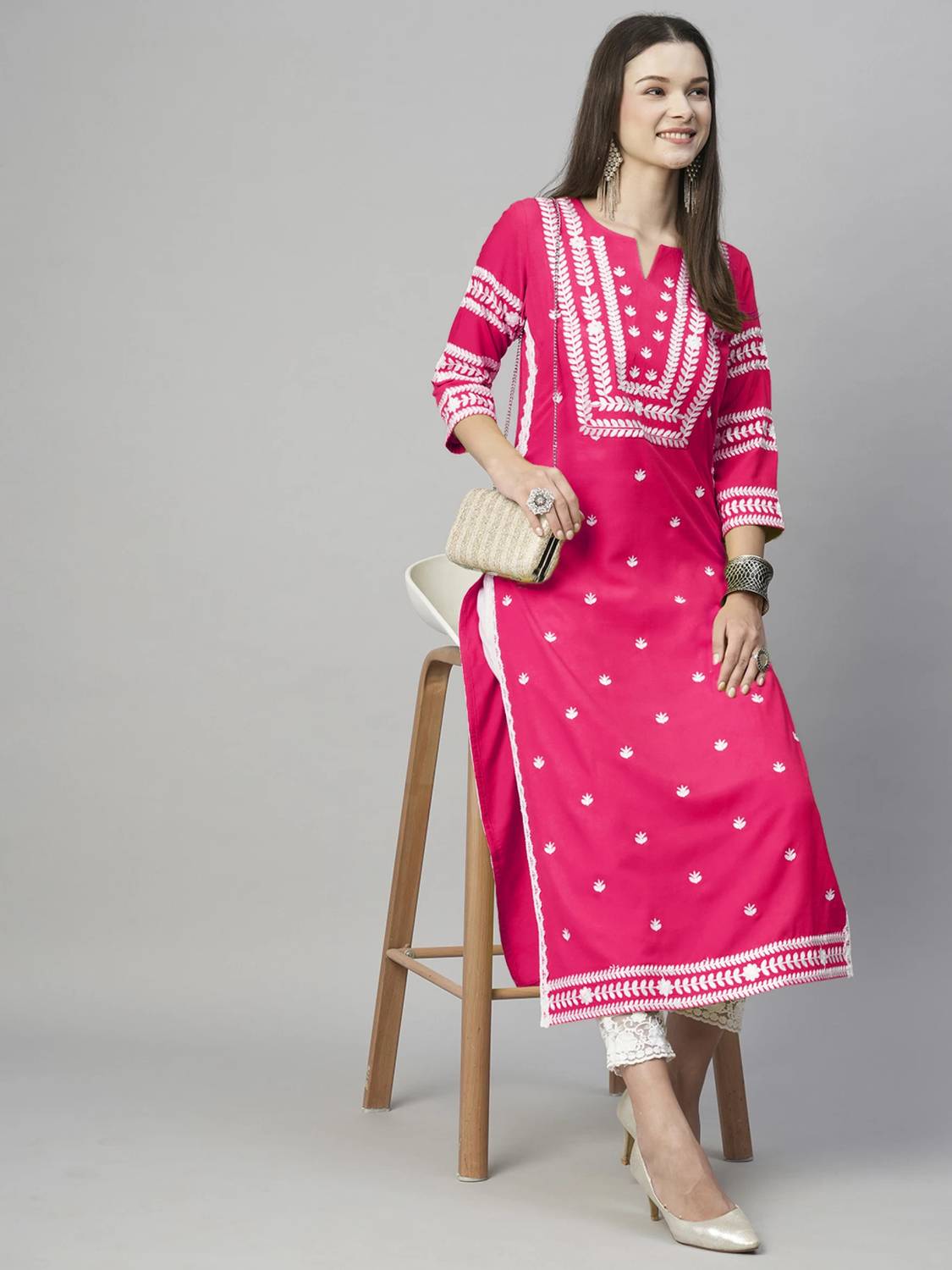 anushansa Women Embroidered, Self Design Viscose Rayon Straight K