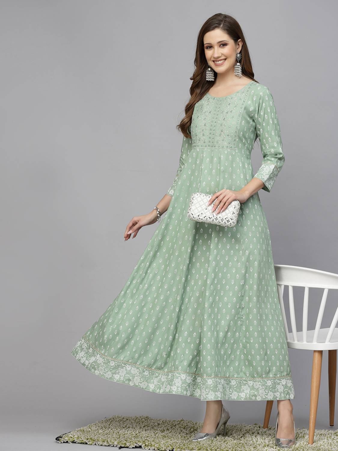 Stylum Women Embroidered, Floral Print Viscose Rayon Anarkali Kur