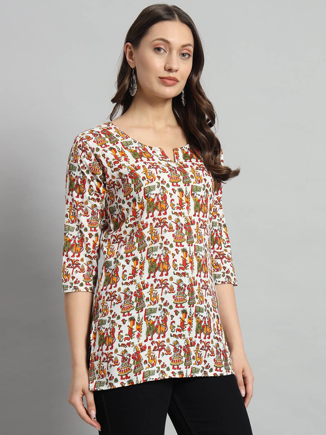Mialo fashion Women Printed Viscose Rayon Straight Kurta (White)