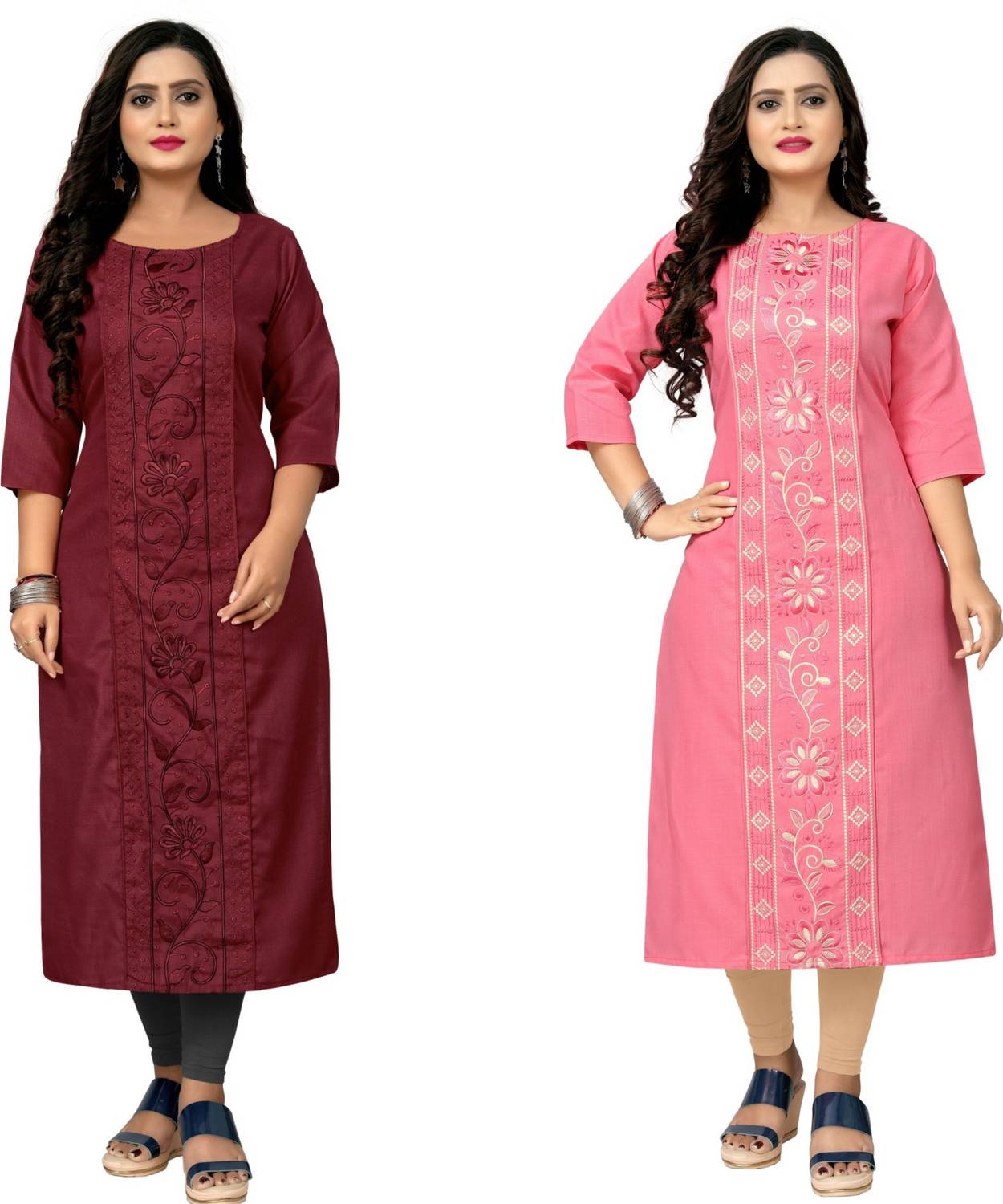VIVIDH CREATIONS Pack of 2 Women Embroidered Cotton Blend Straigh