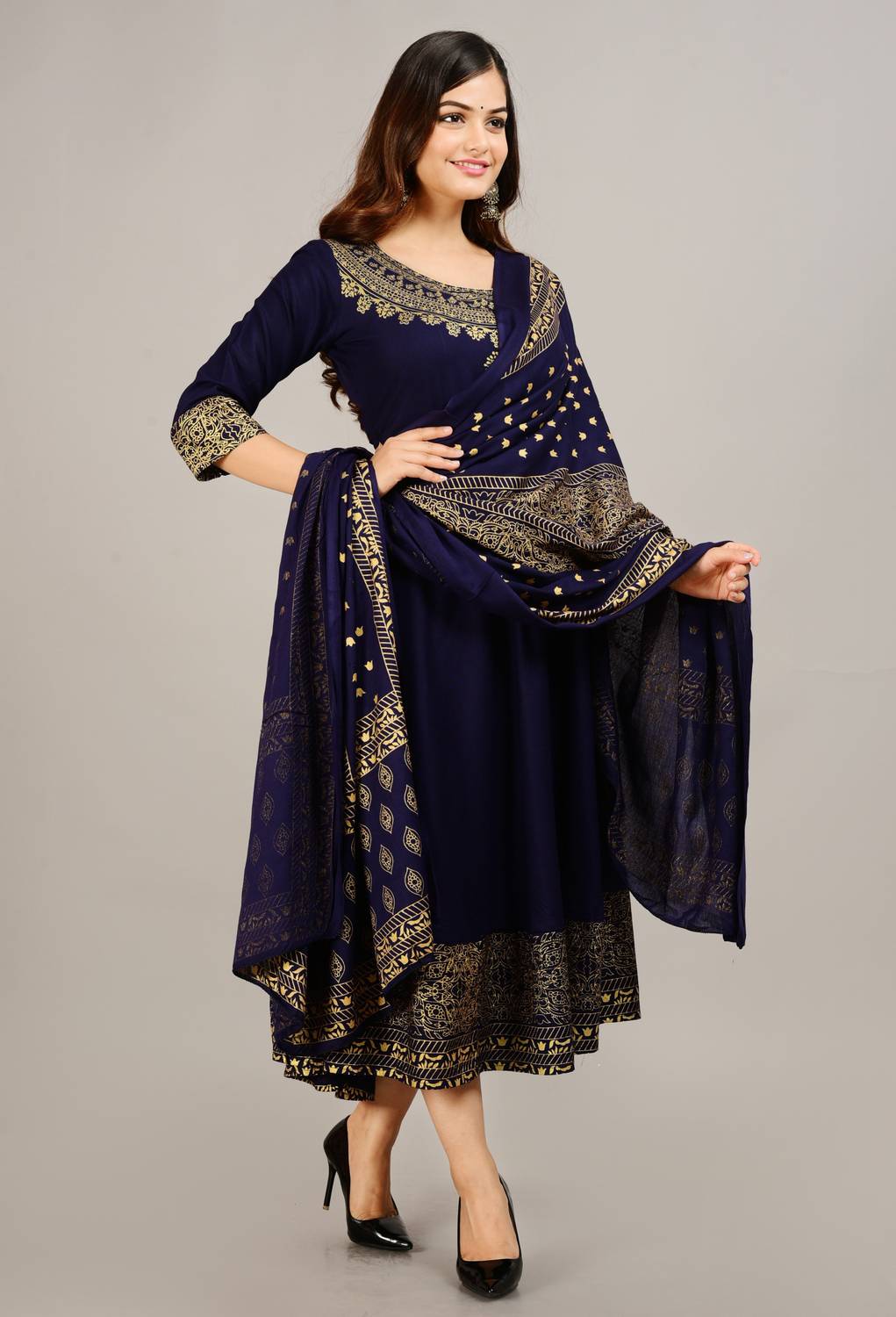 Dimonsher Women Printed Cotton Rayon Anarkali Kurta With Attached
