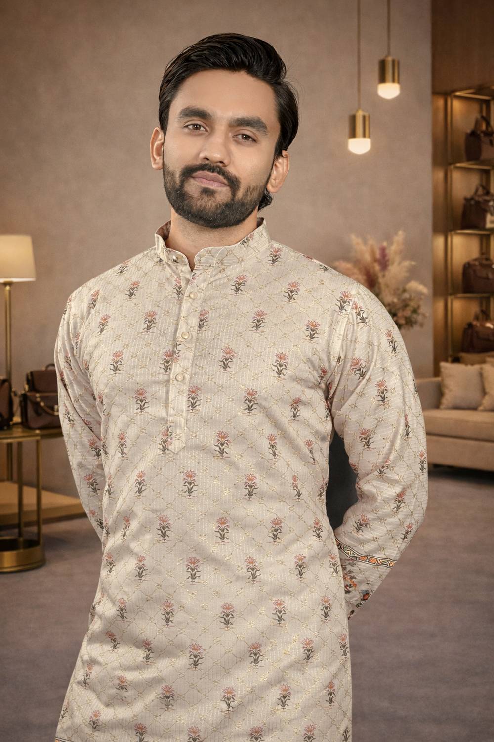 CELLUX Men Floral Print Straight Kurta - Image 4