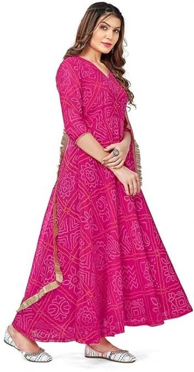Aether Women Geometric Print Nylon Anarkali Kurta With Attached D