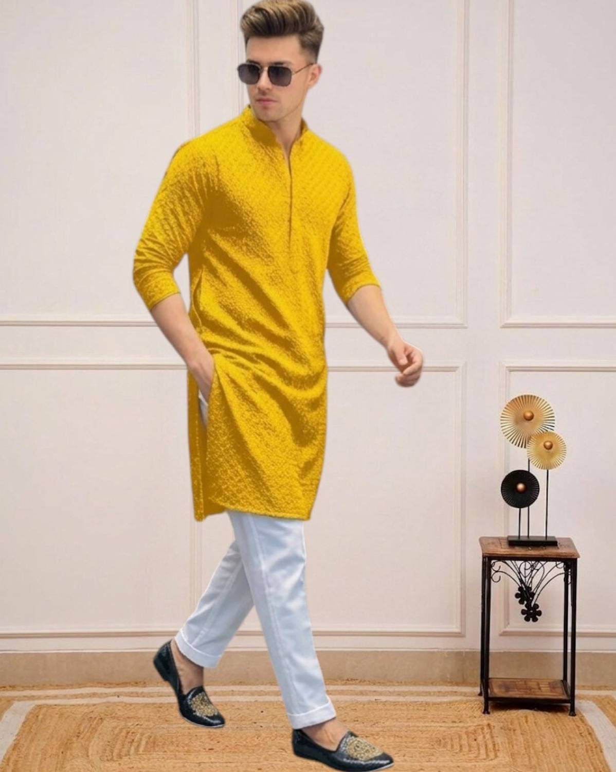 KURTAFORMEN Men Chikan Embroidery Straight Kurta - Image 3