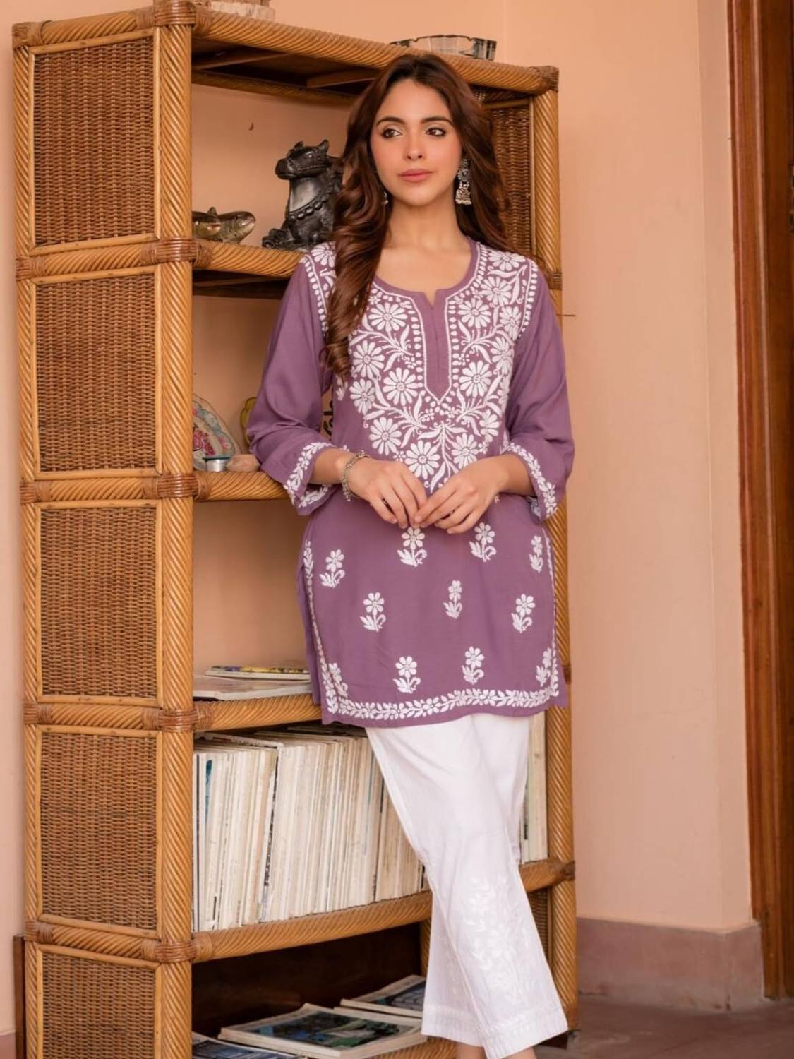 BNCOLLECTION Women Embroidered Cotton Rayon Straight Kurta (Purpl