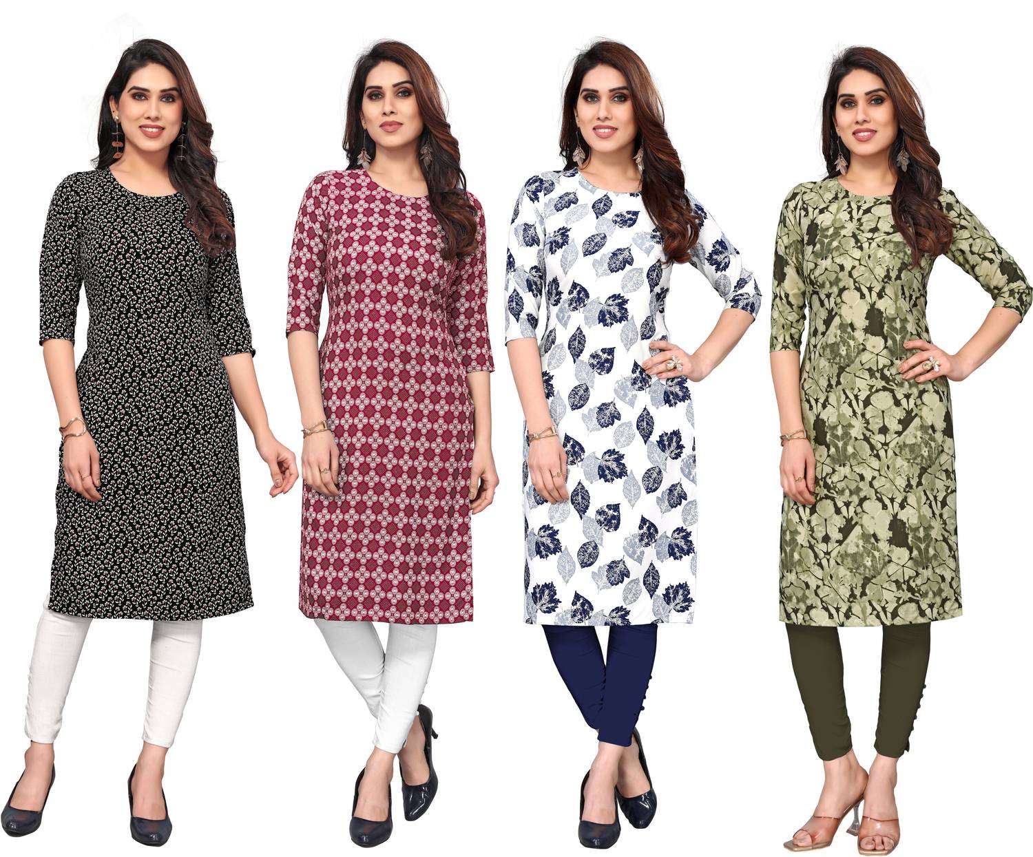 KETAKI FASHION Pack of 4 Women Printed Crepe Straight Kurta (Mult