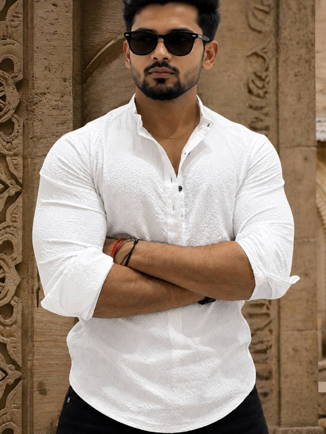 SHOOLIN Men Solid Straight Kurta White - Image 3