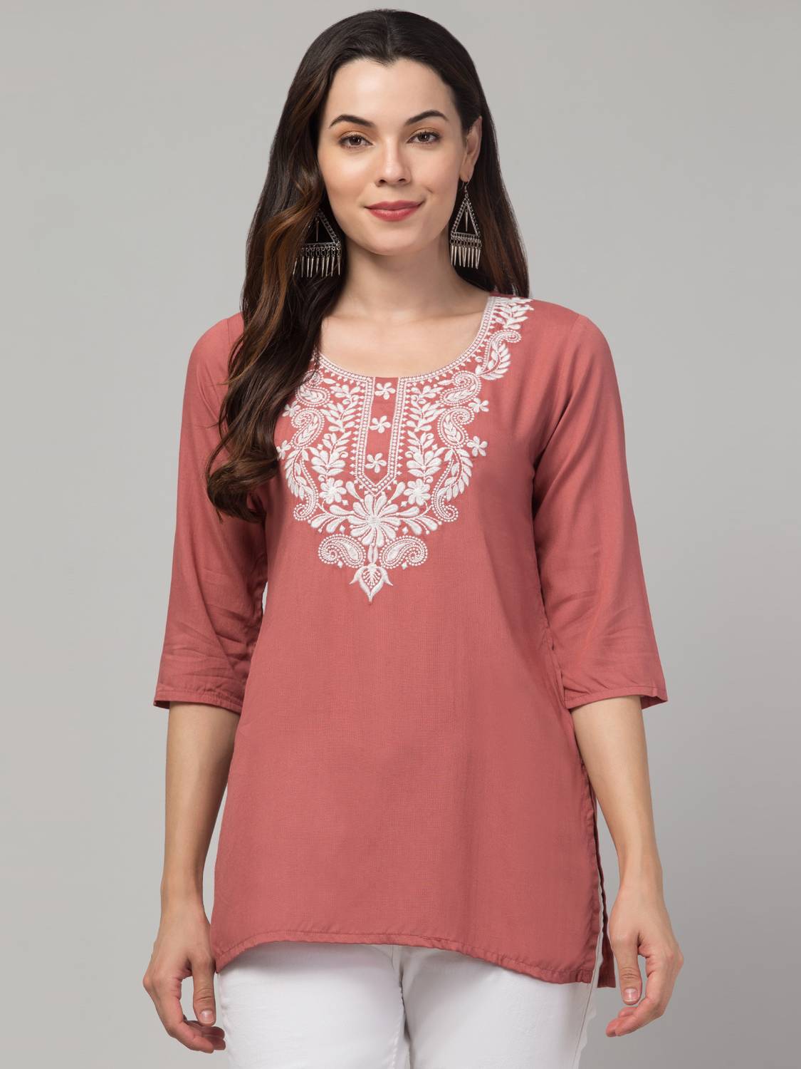 CROWN KING GARMENTS Women Embroidered Viscose Rayon Straight Kurt