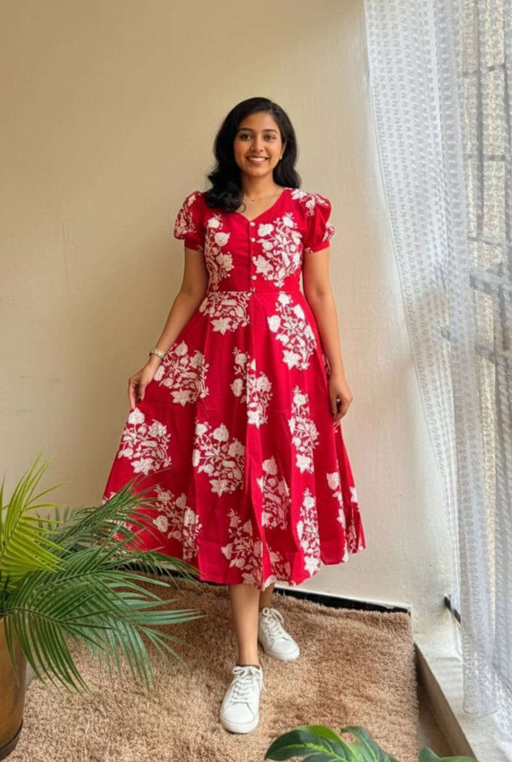 SHREEHARITRENDS Women Printed Cotton Blend Gown Kurta (Red)