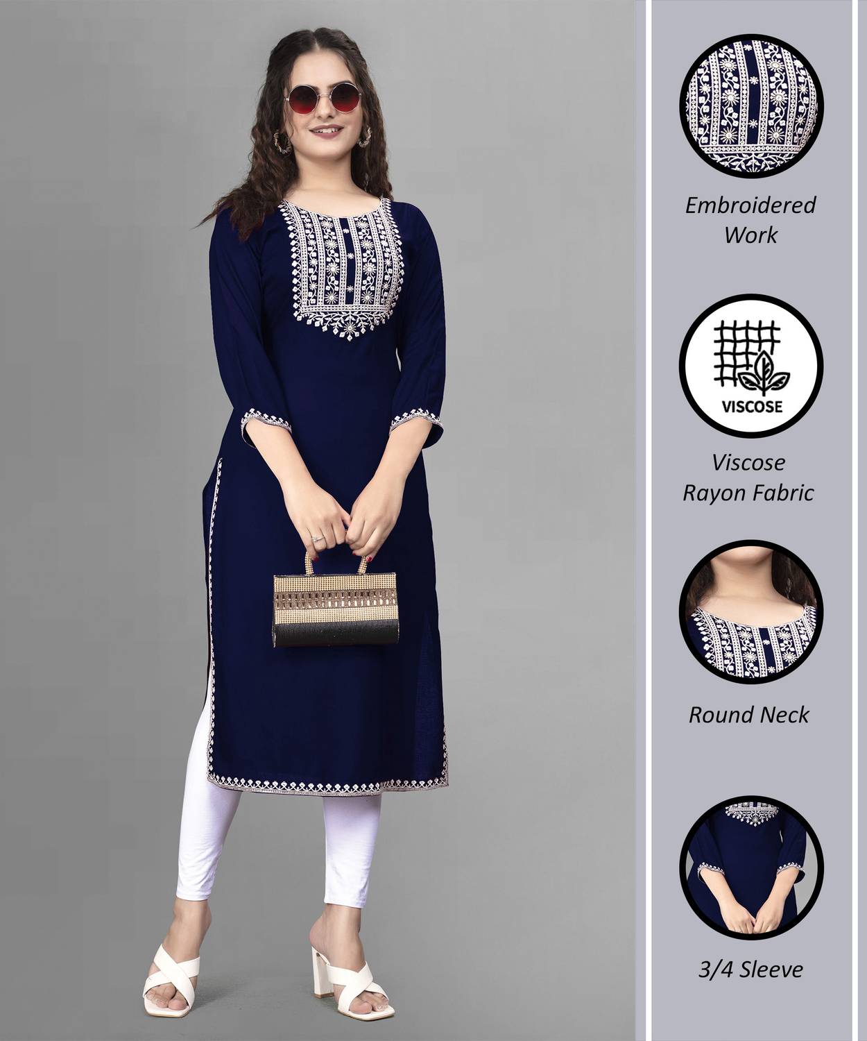 PATBRO Women Embroidered Viscose Rayon A-line Kurta (Multicolor)