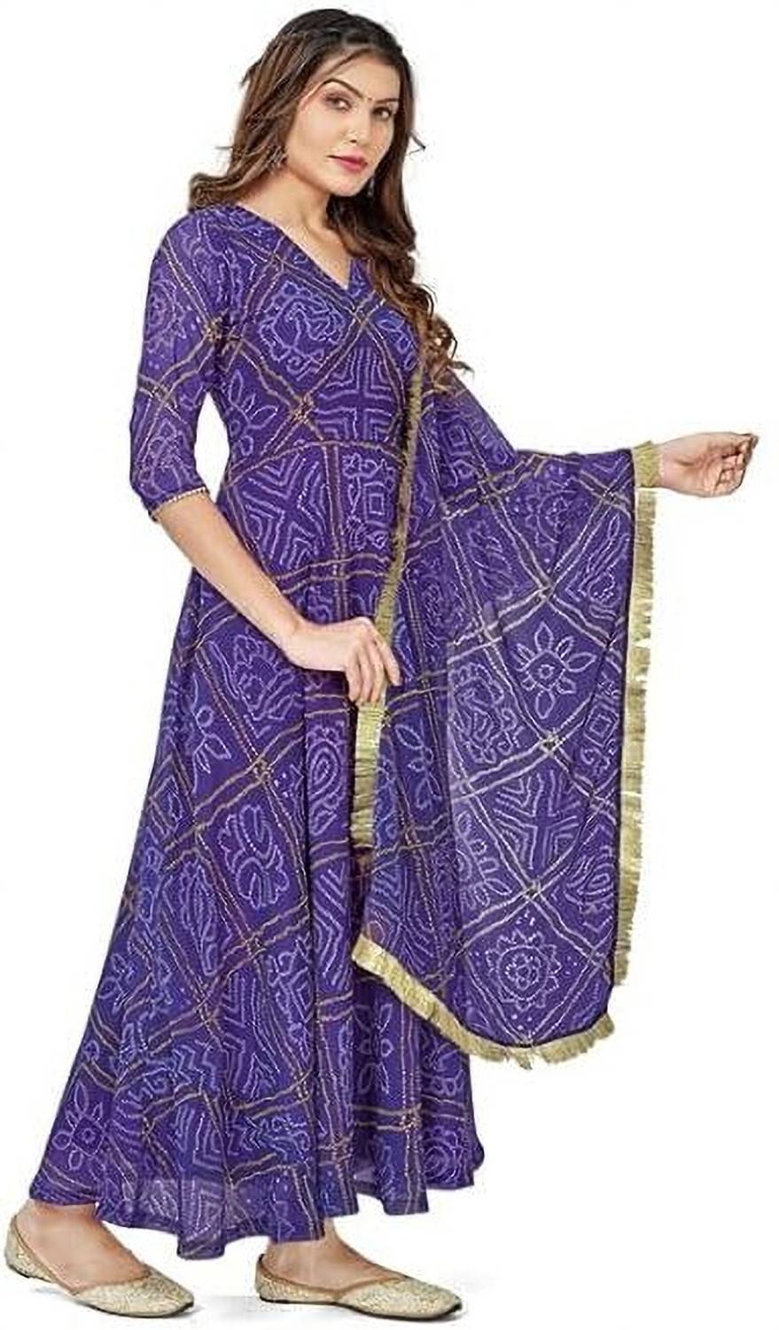 Aether Women Geometric Print Nylon Anarkali Kurta With Attached D
