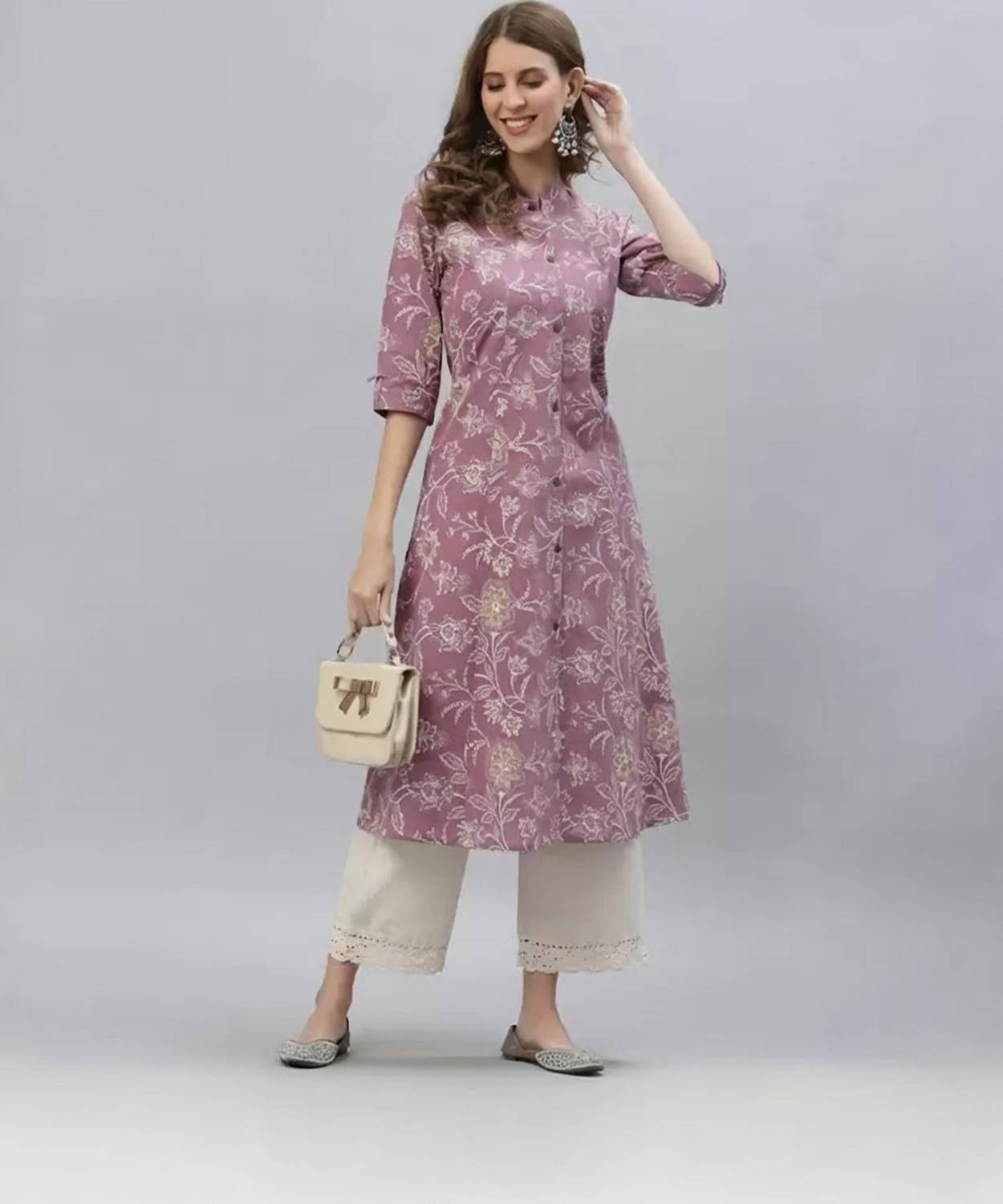 Jai Kurties Women Floral Print Viscose Rayon A-line Kurta (Purple
