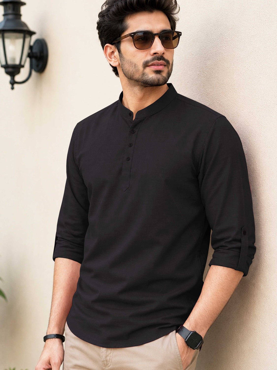 Image of VeBNoR Men Solid Casual Black Shirt