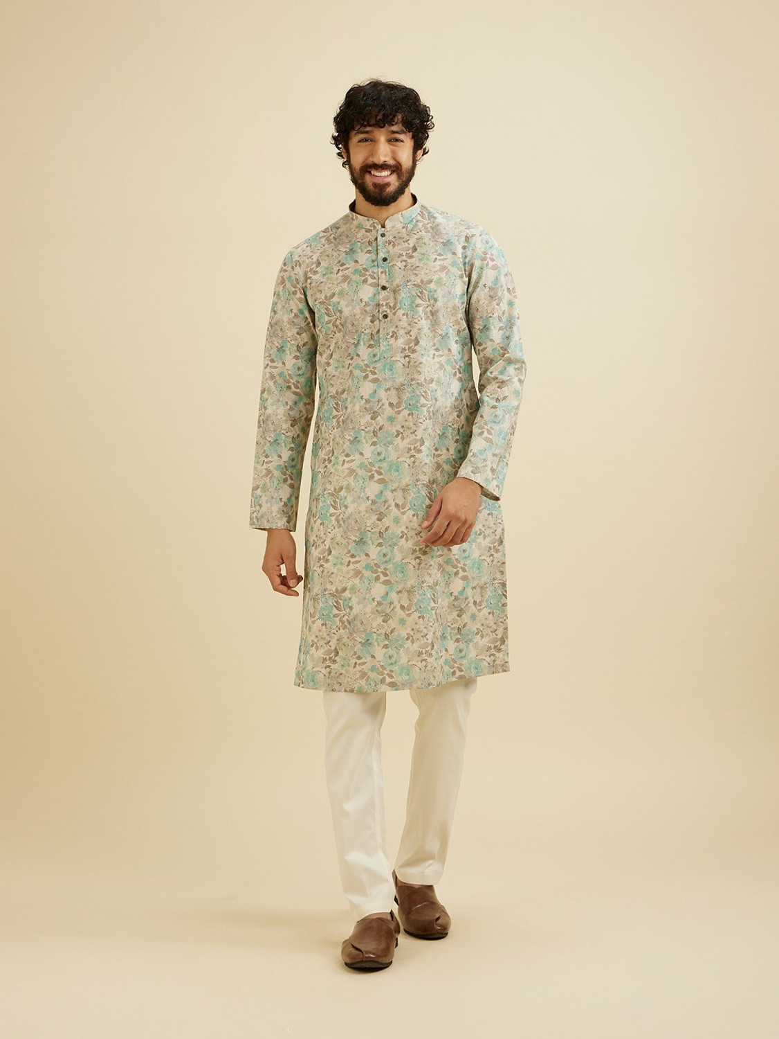 Image of MANYAVAR Men Floral Print Straight Kurta