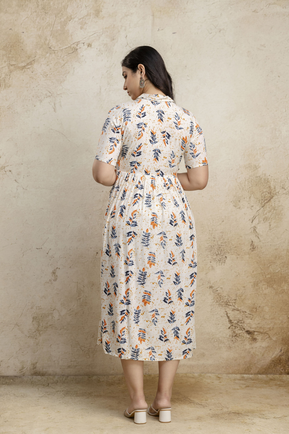 Image of Mialo fashion Women Fit and Flare Beige Midi /Calf Length Dress