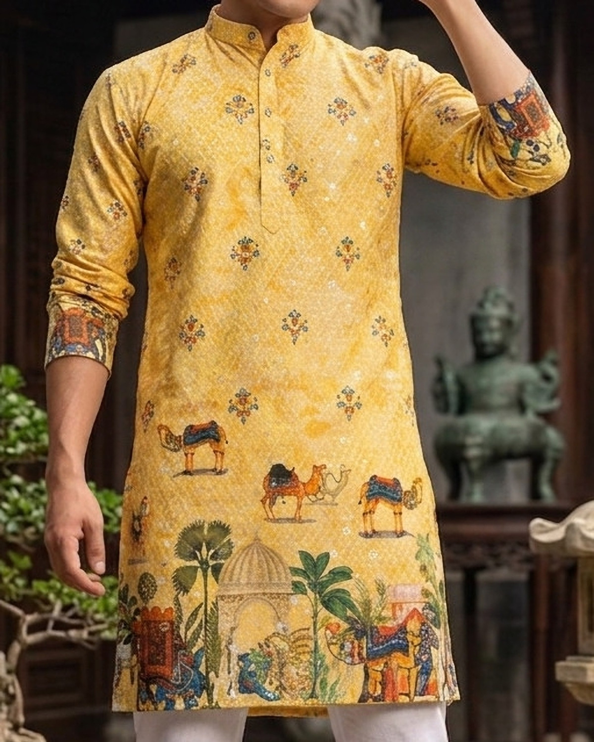 Image of MENTIFIC Men Printed Straight Kurta